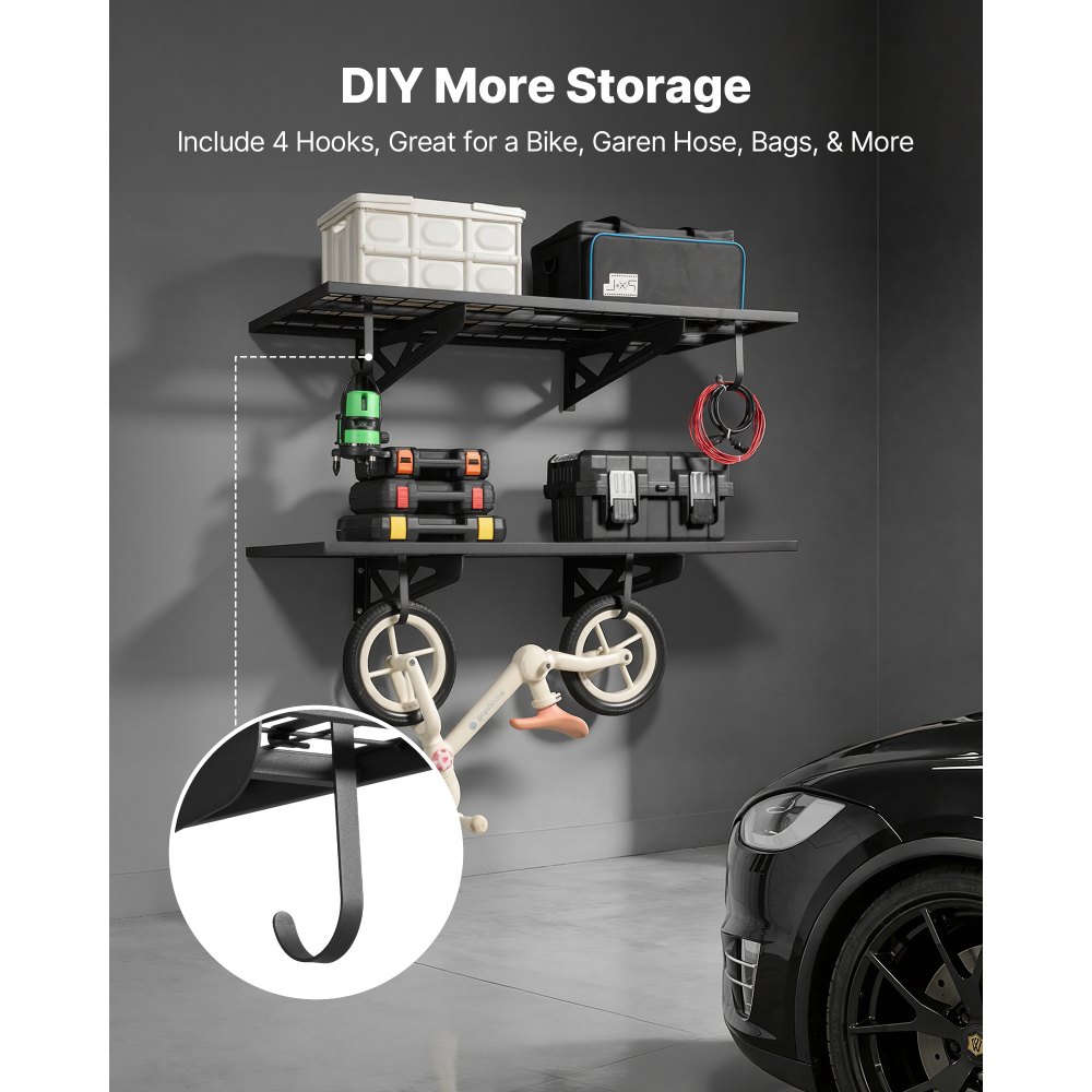 Ράφια τοίχου γκαράζ VEVOR 2 επιπέδων βαρέως τύπου, ατσάλινη μονάδα ραφιών τοίχου 610 x 1219 mm με γάντζους, μεταλλική πλωτή βάση αποθήκευσης 610 x 1219 mm ανά ράφι για γκαράζ, συνολική χωρητικότητα βάρους 227 kg Ράφια τοίχου γκαράζ VEVOR 2 επιπέδων βαρέως τύπου, ατσάλινη μονάδα ραφιών τοίχου 610 x 1219 mm με γάντζους, μεταλλική πλωτή βάση αποθήκευσης 610 x 1219 mm ανά ράφι για γκαράζ, συνολική χωρητικότητα βάρους 227 kg