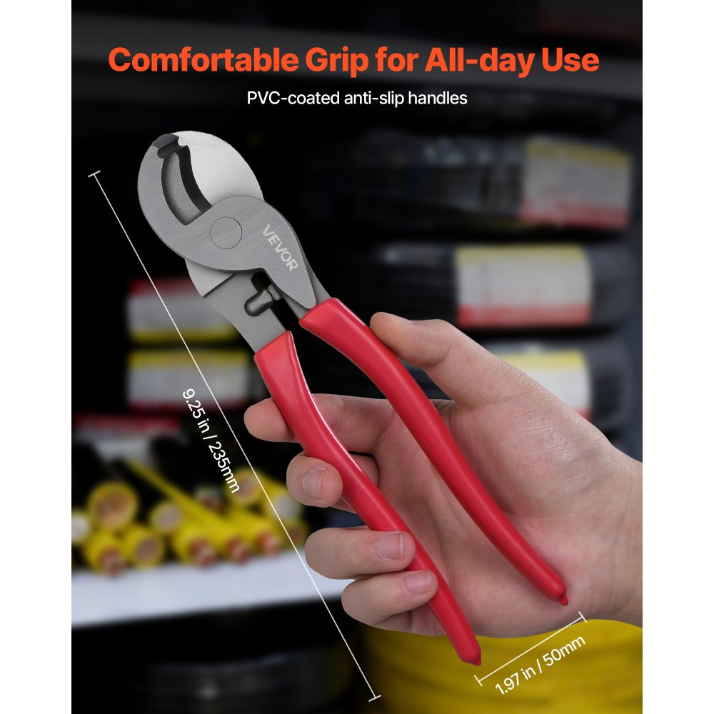 Κόφτης καλωδίων υψηλής μόχλευσης VEVOR, συμπαγής 235 mm, σφυρήλατες λεπίδες και λαβές με επίστρωση PVC, πένσα κοπής καλωδίων βαρέως τύπου για αλουμίνιο 4/0 AWG, μαλακό χαλκό 2/0 AWG και καλώδιο επικοινωνίας 100 ζευγών 24AWG Κόφτης καλωδίων υψηλής μόχλευσης VEVOR, συμπαγής 235 mm, σφυρήλατες λεπίδες και λαβές με επίστρωση PVC, πένσα κοπής καλωδίων βαρέως τύπου για αλουμίνιο 4/0 AWG, μαλακό χαλκό 2/0 AWG και καλώδιο επικοινωνίας 100 ζευγών 24AWG