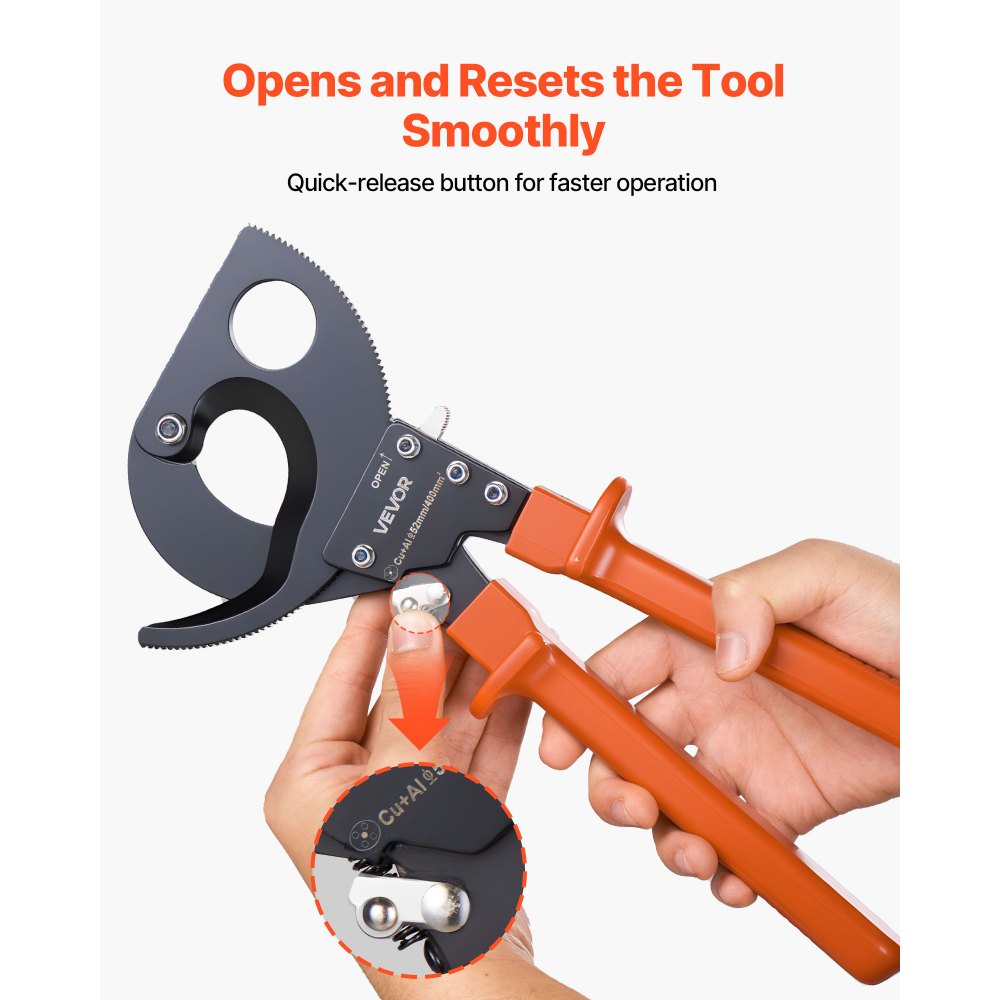 Κόφτης καλωδίων με καστάνια VEVOR, λεπίδες από ελατήριο χάλυβα με λαβές με επίστρωση PVC, κουμπί γρήγορης απελευθέρωσης, κόφτης καλωδίων με καστάνια βαρέως τύπου για κοπή καλωδίων χαλκού και αλουμινίου έως 800 MCM / 400 mm² Κόφτης καλωδίων με καστάνια VEVOR, λεπίδες από ελατήριο χάλυβα με λαβές με επίστρωση PVC, κουμπί γρήγορης απελευθέρωσης, κόφτης καλωδίων με καστάνια βαρέως τύπου για κοπή καλωδίων χαλκού και αλουμινίου έως 800 MCM / 400 mm²
