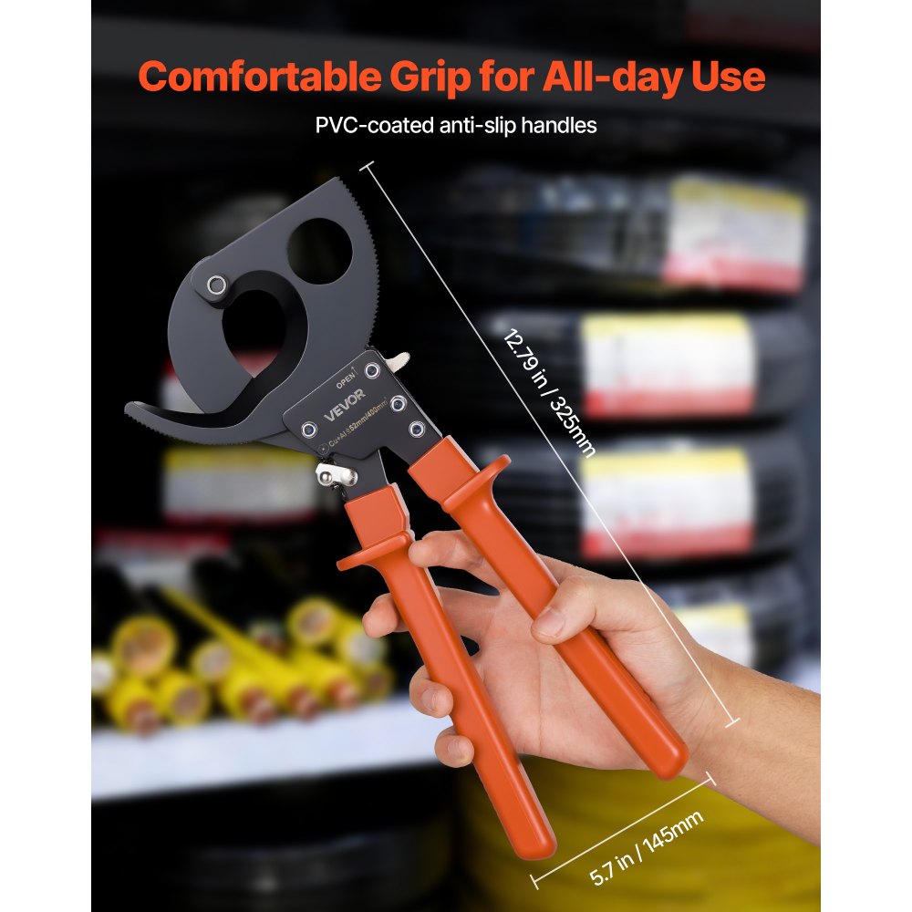Κόφτης καλωδίων με καστάνια VEVOR, λεπίδες από ελατήριο χάλυβα με λαβές με επίστρωση PVC, κουμπί γρήγορης απελευθέρωσης, κόφτης καλωδίων με καστάνια βαρέως τύπου για κοπή καλωδίων χαλκού και αλουμινίου έως 800 MCM / 400 mm² Κόφτης καλωδίων με καστάνια VEVOR, λεπίδες από ελατήριο χάλυβα με λαβές με επίστρωση PVC, κουμπί γρήγορης απελευθέρωσης, κόφτης καλωδίων με καστάνια βαρέως τύπου για κοπή καλωδίων χαλκού και αλουμινίου έως 800 MCM / 400 mm²