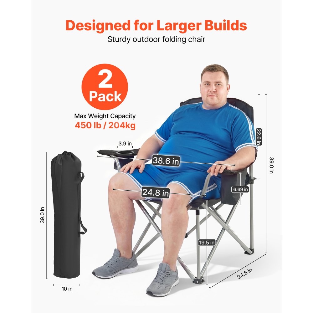 Καρέκλες κάμπινγκ VEVOR μεγάλου μεγέθους, 204 kg βαρέως τύπου στήριξη, φορητές πτυσσόμενες καρέκλες κάμπινγκ με επενδεδυμένη πλάτη και μπράτσα, θήκη για ποτήρια και πλαϊνή τσέπη, τσάντα ψυγείου, τσάντες μεταφοράς για υπαίθριες δραστηριότητες, ψάρεμα, 2 τεμάχια Καρέκλες κάμπινγκ VEVOR μεγάλου μεγέθους, 204 kg βαρέως τύπου στήριξη, φορητές πτυσσόμενες καρέκλες κάμπινγκ με επενδεδυμένη πλάτη και μπράτσα, θήκη για ποτήρια και πλαϊνή τσέπη, τσάντα ψυγείου, τσάντες μεταφοράς για υπαίθριες δραστηριότητες, ψάρεμα, 2 τεμάχια