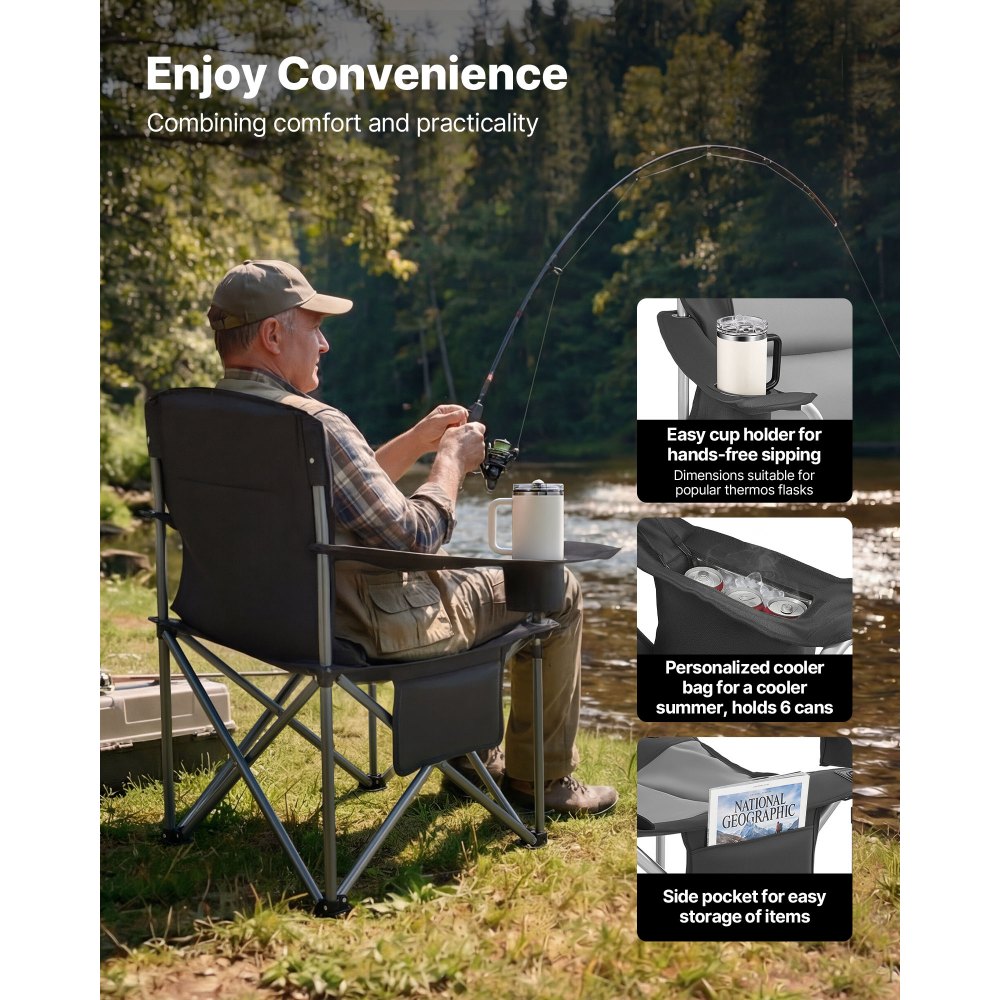 Καρέκλες κάμπινγκ VEVOR μεγάλου μεγέθους, 204 kg βαρέως τύπου στήριξη, φορητές πτυσσόμενες καρέκλες κάμπινγκ με επενδεδυμένη πλάτη και μπράτσα, θήκη για ποτήρια και πλαϊνή τσέπη, τσάντα ψυγείου, τσάντες μεταφοράς για υπαίθριες δραστηριότητες, ψάρεμα, 2 τεμάχια Καρέκλες κάμπινγκ VEVOR μεγάλου μεγέθους, 204 kg βαρέως τύπου στήριξη, φορητές πτυσσόμενες καρέκλες κάμπινγκ με επενδεδυμένη πλάτη και μπράτσα, θήκη για ποτήρια και πλαϊνή τσέπη, τσάντα ψυγείου, τσάντες μεταφοράς για υπαίθριες δραστηριότητες, ψάρεμα, 2 τεμάχια