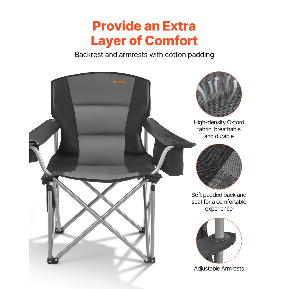 Καρέκλες κάμπινγκ VEVOR μεγάλου μεγέθους, 204 kg βαρέως τύπου στήριξη, φορητές πτυσσόμενες καρέκλες κάμπινγκ με επενδεδυμένη πλάτη και μπράτσα, θήκη για ποτήρια και πλαϊνή τσέπη, τσάντα ψυγείου, τσάντες μεταφοράς για υπαίθριες δραστηριότητες, ψάρεμα, 2 τεμάχια Καρέκλες κάμπινγκ VEVOR μεγάλου μεγέθους, 204 kg βαρέως τύπου στήριξη, φορητές πτυσσόμενες καρέκλες κάμπινγκ με επενδεδυμένη πλάτη και μπράτσα, θήκη για ποτήρια και πλαϊνή τσέπη, τσάντα ψυγείου, τσάντες μεταφοράς για υπαίθριες δραστηριότητες, ψάρεμα, 2 τεμάχια