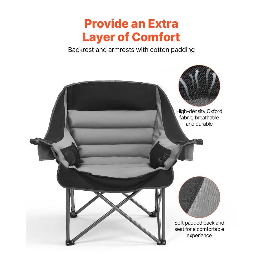 VEVOR Υπερμεγέθεις Καρέκλες Κάμπινγκ, Βαρέως Τύπου 204 kg, Φορητές Πτυσσόμενες Καρέκλες Κάμπινγκ με Επενδυμένη Επένδυση και Διπλές Θήκες για Ποτήρια & Θήκες για Ποτήρια Κρασιού, Τσάντα Μεταφοράς για Υπαίθριες Χρήσης, Ψάρεμα, Μαύρο & Γκρι, 1 Πακέτο VEVOR Υπερμεγέθεις Καρέκλες Κάμπινγκ, Βαρέως Τύπου 204 kg, Φορητές Πτυσσόμενες Καρέκλες Κάμπινγκ με Επενδυμένη Επένδυση και Διπλές Θήκες για Ποτήρια & Θήκες για Ποτήρια Κρασιού, Τσάντα Μεταφοράς για Υπαίθριες Χρήσης, Ψάρεμα, Μαύρο & Γκρι, 1 Πακέτο