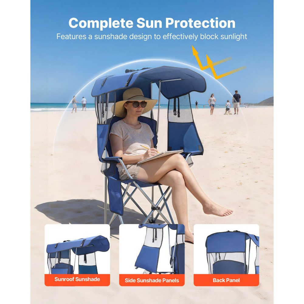 Πολυθρόνα κάμπινγκ VEVOR με σκίαστρο, πτυσσόμενη καρέκλα θαλάσσης με σκίαστρο και θήκη για γεμιστήρες, 2 θήκες για ποτήρια, στήριξη βαρέως τύπου 150 kg, τσάντες μεταφοράς για εξωτερικούς χώρους, κάμπινγκ, ψάρεμα, πίσω πόρτες, βαθύ μπλε Πολυθρόνα κάμπινγκ VEVOR με σκίαστρο, πτυσσόμενη καρέκλα θαλάσσης με σκίαστρο και θήκη για γεμιστήρες, 2 θήκες για ποτήρια, στήριξη βαρέως τύπου 150 kg, τσάντες μεταφοράς για εξωτερικούς χώρους, κάμπινγκ, ψάρεμα, πίσω πόρτες, βαθύ μπλε