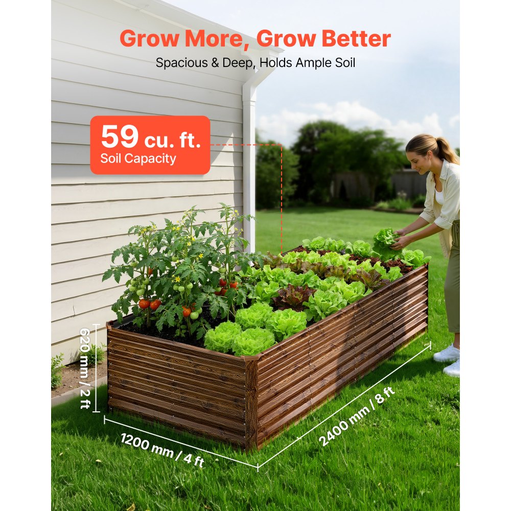 Γαλβανισμένο υπερυψωμένο παρτέρι VEVOR, 240 x 120 x 62 cm, Ορθογώνιο μεταλλικό κουτί γλάστρας εξωτερικού χώρου, Υπερυψωμένο κουτί φύτευσης χωρίς πάτο με γάντια, Alu-Zinc, για καλλιέργεια λουλουδιών και λαχανικών, βαθύ ξύλο Γαλβανισμένο υπερυψωμένο παρτέρι VEVOR, 240 x 120 x 62 cm, Ορθογώνιο μεταλλικό κουτί γλάστρας εξωτερικού χώρου, Υπερυψωμένο κουτί φύτευσης χωρίς πάτο με γάντια, Alu-Zinc, για καλλιέργεια λουλουδιών και λαχανικών, βαθύ ξύλο