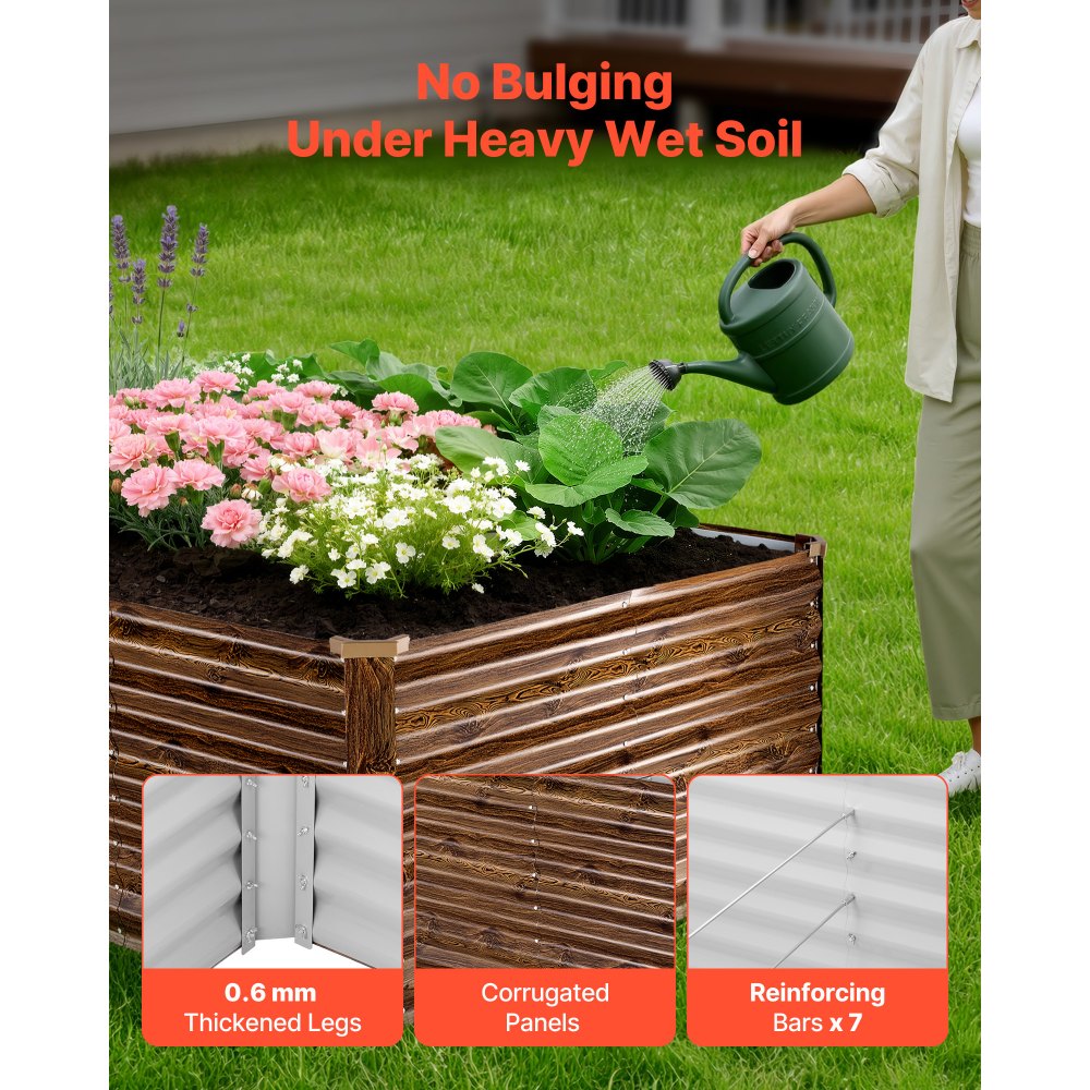 Γαλβανισμένο υπερυψωμένο παρτέρι VEVOR, 240 x 120 x 62 cm, Ορθογώνιο μεταλλικό κουτί γλάστρας εξωτερικού χώρου, Υπερυψωμένο κουτί φύτευσης χωρίς πάτο με γάντια, Alu-Zinc, για καλλιέργεια λουλουδιών και λαχανικών, βαθύ ξύλο Γαλβανισμένο υπερυψωμένο παρτέρι VEVOR, 240 x 120 x 62 cm, Ορθογώνιο μεταλλικό κουτί γλάστρας εξωτερικού χώρου, Υπερυψωμένο κουτί φύτευσης χωρίς πάτο με γάντια, Alu-Zinc, για καλλιέργεια λουλουδιών και λαχανικών, βαθύ ξύλο