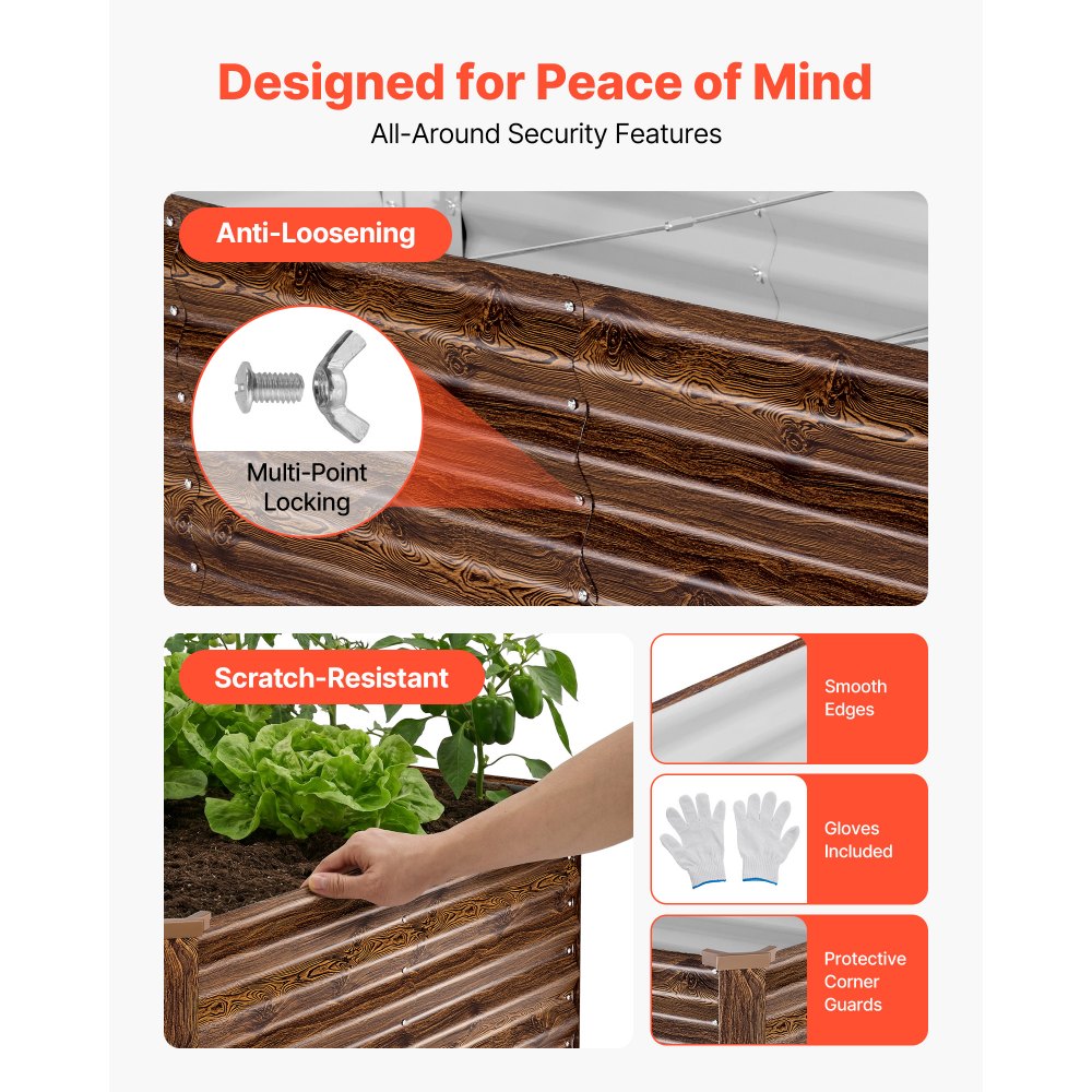 Γαλβανισμένο υπερυψωμένο παρτέρι VEVOR, 240 x 120 x 62 cm, Ορθογώνιο μεταλλικό κουτί γλάστρας εξωτερικού χώρου, Υπερυψωμένο κουτί φύτευσης χωρίς πάτο με γάντια, Alu-Zinc, για καλλιέργεια λουλουδιών και λαχανικών, βαθύ ξύλο Γαλβανισμένο υπερυψωμένο παρτέρι VEVOR, 240 x 120 x 62 cm, Ορθογώνιο μεταλλικό κουτί γλάστρας εξωτερικού χώρου, Υπερυψωμένο κουτί φύτευσης χωρίς πάτο με γάντια, Alu-Zinc, για καλλιέργεια λουλουδιών και λαχανικών, βαθύ ξύλο