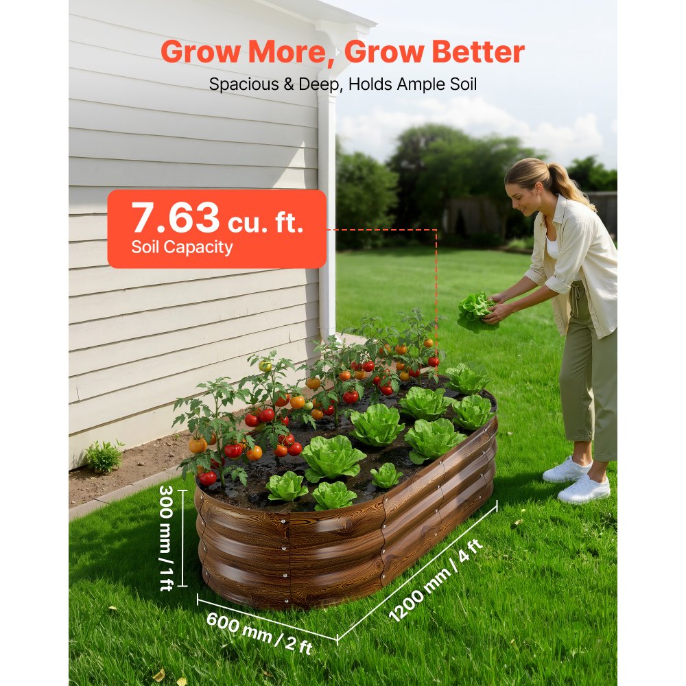 VEVOR 2 τεμάχια γαλβανισμένα υπερυψωμένα παρτέρια κήπου, 1200 x 600 x 300 mm, Κιτ οβάλ μεταλλικών κουτιών γλάστρας εξωτερικού χώρου, Κουτί κήπου χωρίς πάτο με γάντια, Alu-Zinc, για φύτευση λουλουδιών και λαχανικών, με βαθύ κόκκο ξύλου VEVOR 2 τεμάχια γαλβανισμένα υπερυψωμένα παρτέρια κήπου, 1200 x 600 x 300 mm, Κιτ οβάλ μεταλλικών κουτιών γλάστρας εξωτερικού χώρου, Κουτί κήπου χωρίς πάτο με γάντια, Alu-Zinc, για φύτευση λουλουδιών και λαχανικών, με βαθύ κόκκο ξύλου