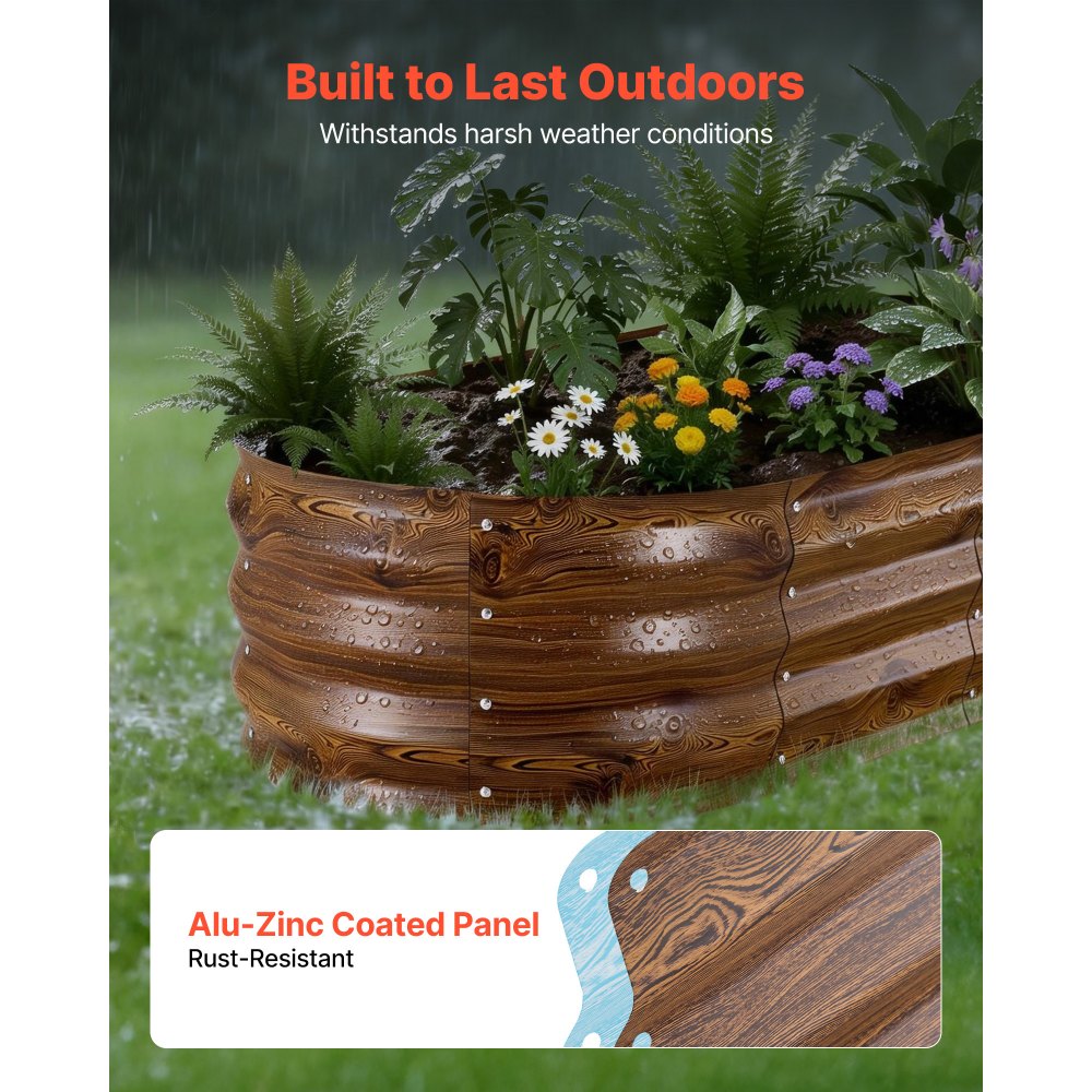 VEVOR 2 τεμάχια γαλβανισμένα υπερυψωμένα παρτέρια κήπου, 1200 x 600 x 300 mm, Κιτ οβάλ μεταλλικών κουτιών γλάστρας εξωτερικού χώρου, Κουτί κήπου χωρίς πάτο με γάντια, Alu-Zinc, για φύτευση λουλουδιών και λαχανικών, με βαθύ κόκκο ξύλου VEVOR 2 τεμάχια γαλβανισμένα υπερυψωμένα παρτέρια κήπου, 1200 x 600 x 300 mm, Κιτ οβάλ μεταλλικών κουτιών γλάστρας εξωτερικού χώρου, Κουτί κήπου χωρίς πάτο με γάντια, Alu-Zinc, για φύτευση λουλουδιών και λαχανικών, με βαθύ κόκκο ξύλου