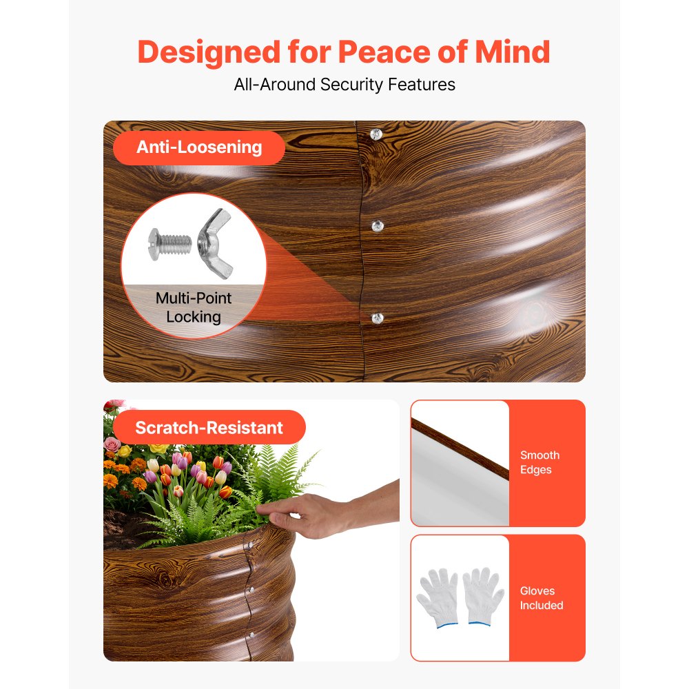 VEVOR 2 τεμάχια γαλβανισμένα υπερυψωμένα παρτέρια κήπου, 1200 x 600 x 300 mm, Κιτ οβάλ μεταλλικών κουτιών γλάστρας εξωτερικού χώρου, Κουτί κήπου χωρίς πάτο με γάντια, Alu-Zinc, για φύτευση λουλουδιών και λαχανικών, με βαθύ κόκκο ξύλου VEVOR 2 τεμάχια γαλβανισμένα υπερυψωμένα παρτέρια κήπου, 1200 x 600 x 300 mm, Κιτ οβάλ μεταλλικών κουτιών γλάστρας εξωτερικού χώρου, Κουτί κήπου χωρίς πάτο με γάντια, Alu-Zinc, για φύτευση λουλουδιών και λαχανικών, με βαθύ κόκκο ξύλου