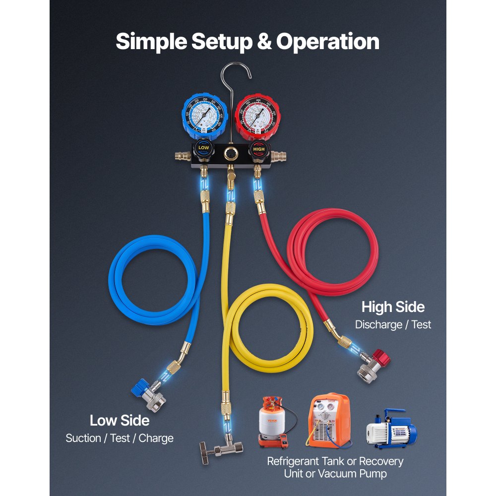 Σετ μετρητών πολλαπλής εισαγωγής AC VEVOR για ψυκτικό R134a R404A R1234yf R22, μετρητής AC 3 κατευθύνσεων με σωλήνες 1,5 m, προσαρμογείς, ταχυσύνδεσμοι, βρύσες για συντήρηση κλιματιστικών αυτοκινήτων, εκκένωση φόρτισης Σετ μετρητών πολλαπλής εισαγωγής AC VEVOR για ψυκτικό R134a R404A R1234yf R22, μετρητής AC 3 κατευθύνσεων με σωλήνες 1,5 m, προσαρμογείς, ταχυσύνδεσμοι, βρύσες για συντήρηση κλιματιστικών αυτοκινήτων, εκκένωση φόρτισης