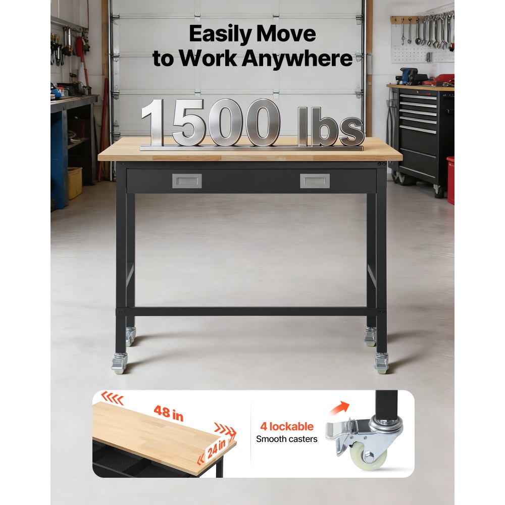 Πάγκος εργασίας VEVOR 1220 mm, χωρητικότητα φορτίου 680 kg, πάγκος εργασίας γκαράζ με συρτάρι και ρόδες, πάγκος εργαστηρίου με ρόδες, βαρέως τύπου τραπέζι εργασίας από ξύλο βελανιδιάς για γκαράζ, εργαστήριο, γραφείο και σπίτι Πάγκος εργασίας VEVOR 1220 mm, χωρητικότητα φορτίου 680 kg, πάγκος εργασίας γκαράζ με συρτάρι και ρόδες, πάγκος εργαστηρίου με ρόδες, βαρέως τύπου τραπέζι εργασίας από ξύλο βελανιδιάς για γκαράζ, εργαστήριο, γραφείο και σπίτι