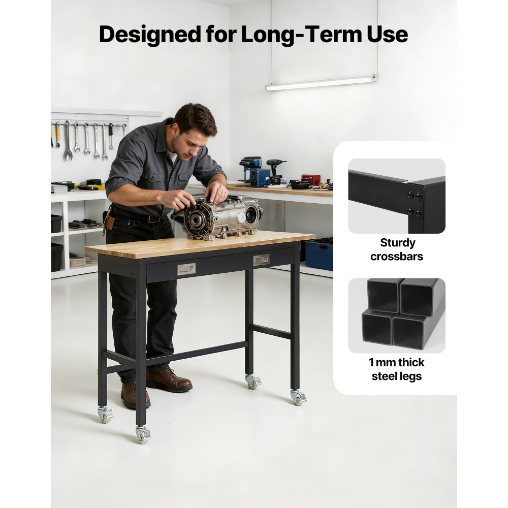Πάγκος εργασίας VEVOR 1220 mm, χωρητικότητα φορτίου 680 kg, πάγκος εργασίας γκαράζ με συρτάρι και ρόδες, πάγκος εργαστηρίου με ρόδες, βαρέως τύπου τραπέζι εργασίας από ξύλο βελανιδιάς για γκαράζ, εργαστήριο, γραφείο και σπίτι Πάγκος εργασίας VEVOR 1220 mm, χωρητικότητα φορτίου 680 kg, πάγκος εργασίας γκαράζ με συρτάρι και ρόδες, πάγκος εργαστηρίου με ρόδες, βαρέως τύπου τραπέζι εργασίας από ξύλο βελανιδιάς για γκαράζ, εργαστήριο, γραφείο και σπίτι