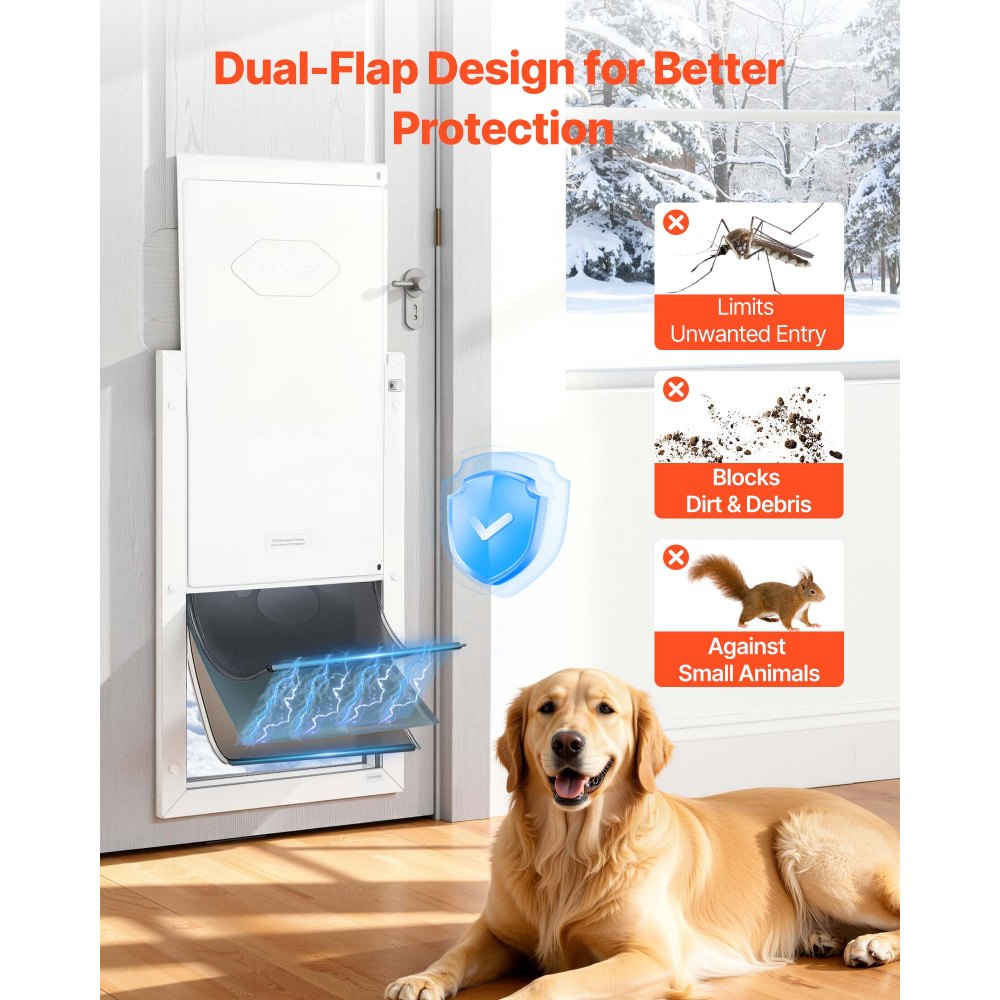 Πόρτα για κατοικίδια VEVOR, πολύ μεγάλη, με τρία μαγνητικά πτερύγια και μεταλλικό πλαίσιο, ισχυρή και ανθεκτική στις καιρικές συνθήκες πόρτα σκύλου για εσωτερικές και εξωτερικές πόρτες, εύκολη εγκατάσταση, εύκολη πρόσβαση μέσα και έξω για σκυλάκια, λευκή Πόρτα για κατοικίδια VEVOR, πολύ μεγάλη, με τρία μαγνητικά πτερύγια και μεταλλικό πλαίσιο, ισχυρή και ανθεκτική στις καιρικές συνθήκες πόρτα σκύλου για εσωτερικές και εξωτερικές πόρτες, εύκολη εγκατάσταση, εύκολη πρόσβαση μέσα και έξω για σκυλάκια, λευκή