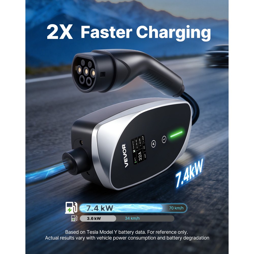 Φορητός επιτοίχιος φορτιστής VEVOR, 7,4 kW 32A, Φορητός φορτιστής ηλεκτρικού οχήματος τύπου 2, Μονοφασικός φορτιστής αυτοκινήτου ηλεκτρικού οχήματος με καλώδιο φόρτισης 6 μέτρων, βύσμα CEE, οθόνη LCD, ρυθμιζόμενος σταθμός φόρτισης ηλεκτρικού οχήματος, κιβώτιο ελέγχου IP66 Φορητός επιτοίχιος φορτιστής VEVOR, 7,4 kW 32A, Φορητός φορτιστής ηλεκτρικού οχήματος τύπου 2, Μονοφασικός φορτιστής αυτοκινήτου ηλεκτρικού οχήματος με καλώδιο φόρτισης 6 μέτρων, βύσμα CEE, οθόνη LCD, ρυθμιζόμενος σταθμός φόρτισης ηλεκτρικού οχήματος, κιβώτιο ελέγχου IP66