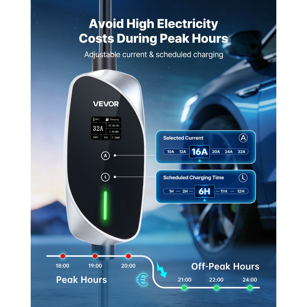 Φορητός επιτοίχιος φορτιστής VEVOR, 7,4 kW 32A, Φορητός φορτιστής ηλεκτρικού οχήματος τύπου 2, Μονοφασικός φορτιστής αυτοκινήτου ηλεκτρικού οχήματος με καλώδιο φόρτισης 6 μέτρων, βύσμα CEE, οθόνη LCD, ρυθμιζόμενος σταθμός φόρτισης ηλεκτρικού οχήματος, κιβώτιο ελέγχου IP66 Φορητός επιτοίχιος φορτιστής VEVOR, 7,4 kW 32A, Φορητός φορτιστής ηλεκτρικού οχήματος τύπου 2, Μονοφασικός φορτιστής αυτοκινήτου ηλεκτρικού οχήματος με καλώδιο φόρτισης 6 μέτρων, βύσμα CEE, οθόνη LCD, ρυθμιζόμενος σταθμός φόρτισης ηλεκτρικού οχήματος, κιβώτιο ελέγχου IP66