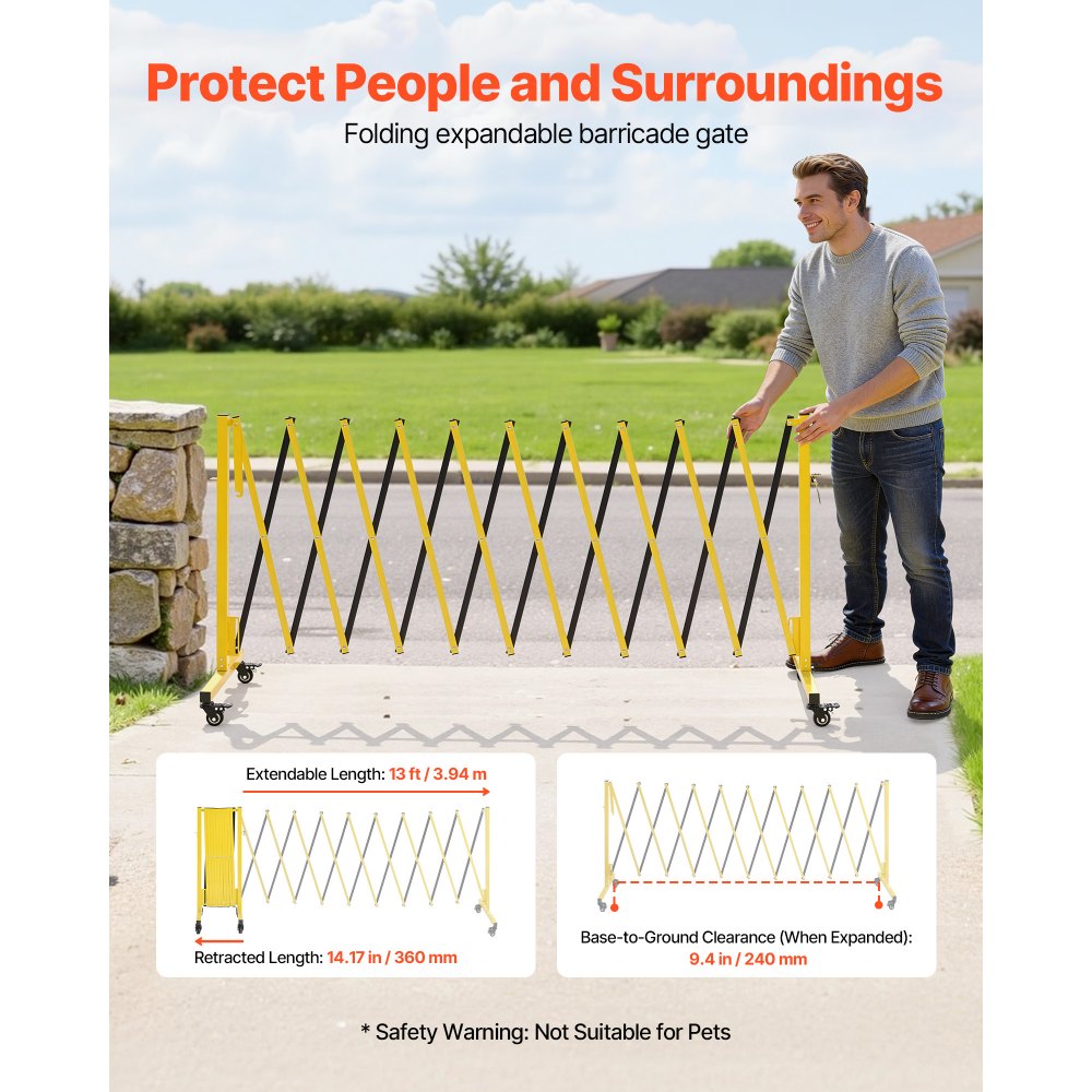 Βιομηχανικό επεκτάσιμο οδοφράγμα VEVOR, επεκτάσιμο φράγμα ασφαλείας 3,94 μ., εύκαμπτο κινητό οδοφράγμα με τροχούς κλειδώματος, φορητός πτυσσόμενος φράκτης ασφαλείας για ασανσέρ αποθήκης δρόμου Βιομηχανικό επεκτάσιμο οδοφράγμα VEVOR, επεκτάσιμο φράγμα ασφαλείας 3,94 μ., εύκαμπτο κινητό οδοφράγμα με τροχούς κλειδώματος, φορητός πτυσσόμενος φράκτης ασφαλείας για ασανσέρ αποθήκης δρόμου