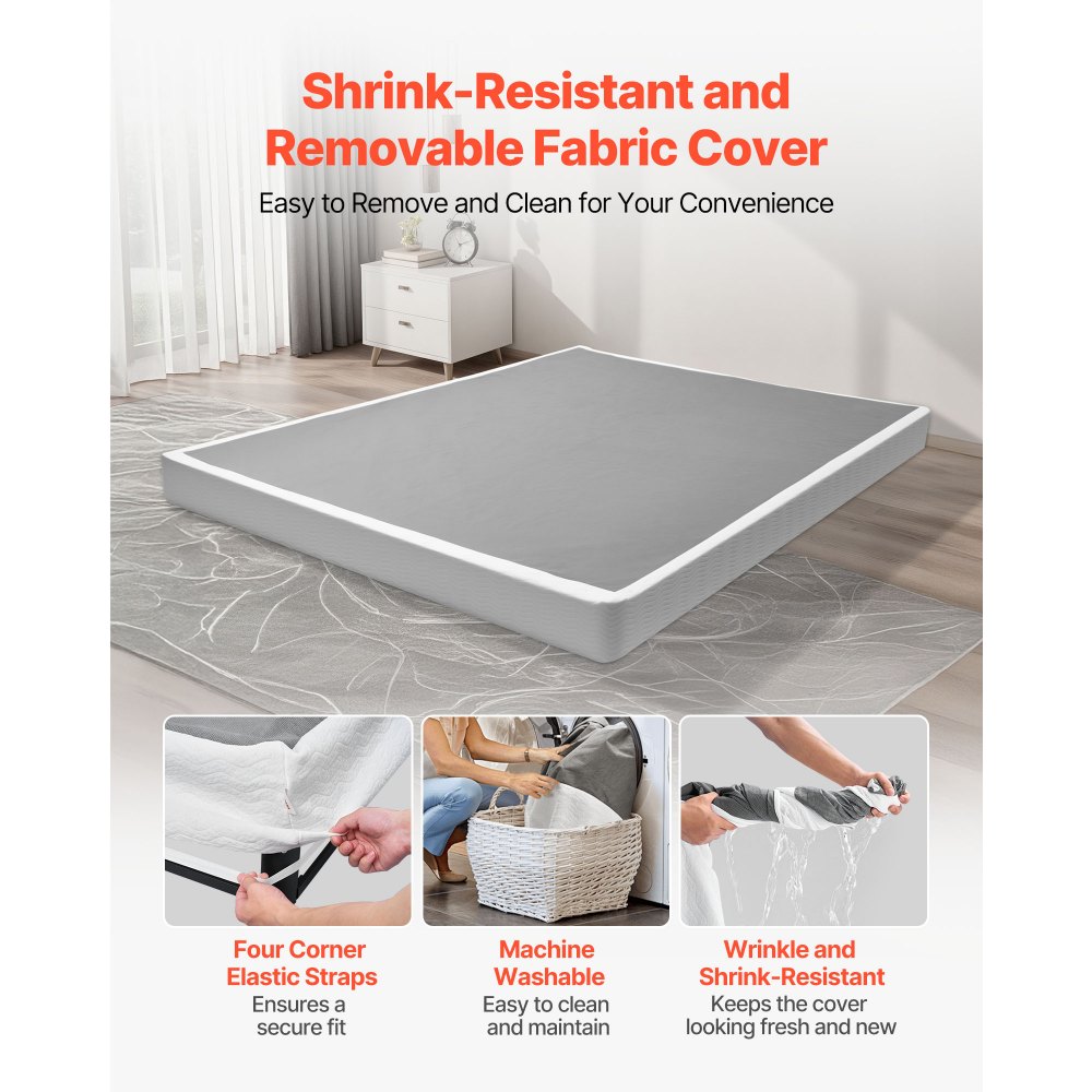 VEVOR Κουτί με ελατήρια, Σκελετός κρεβατιού Queen Size με πλενόμενο ύφασμα, Μεταλλικός σκελετός βαρέως τύπου για κρεβάτι Queen Size, Βάση στρώματος 102 mm, Μέγιστη χωρητικότητα βάρους 1587,57 kg, Εύκολη συναρμολόγηση, 2010 x 1510 x 102 mm VEVOR Κουτί με ελατήρια, Σκελετός κρεβατιού Queen Size με πλενόμενο ύφασμα, Μεταλλικός σκελετός βαρέως τύπου για κρεβάτι Queen Size, Βάση στρώματος 102 mm, Μέγιστη χωρητικότητα βάρους 1587,57 kg, Εύκολη συναρμολόγηση, 2010 x 1510 x 102 mm