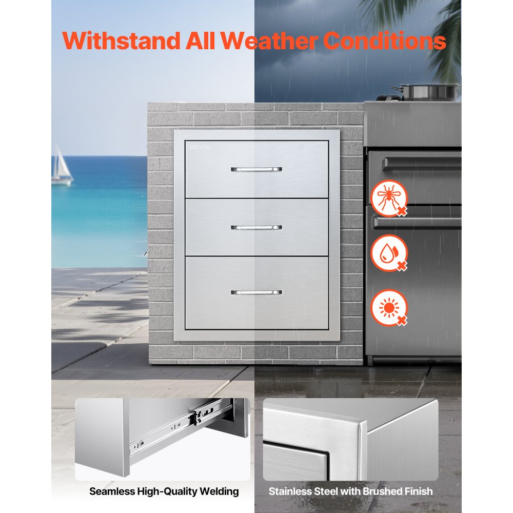 Συρτάρια εξωτερικού χώρου κουζίνας VEVOR 18,11" Π x 23,23" Β x 23,23" Υ, Τριπλής πρόσβασης από ανοξείδωτο ατσάλι με λαβές, Συρτάρι νησίδας BBQ για εξωτερική κουζίνα ή σταθμό ψησταριάς βεράντας νησίδας BBQ Συρτάρια εξωτερικού χώρου κουζίνας VEVOR 18,11" Π x 23,23" Β x 23,23" Υ, Τριπλής πρόσβασης από ανοξείδωτο ατσάλι με λαβές, Συρτάρι νησίδας BBQ για εξωτερική κουζίνα ή σταθμό ψησταριάς βεράντας νησίδας BBQ