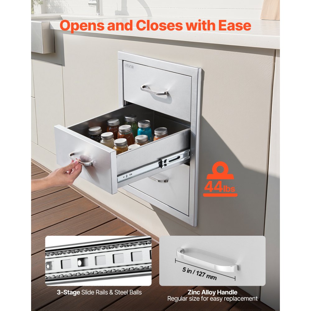 Συρτάρια εξωτερικού χώρου κουζίνας VEVOR 18,11" Π x 23,23" Β x 23,23" Υ, Τριπλής πρόσβασης από ανοξείδωτο ατσάλι με λαβές, Συρτάρι νησίδας BBQ για εξωτερική κουζίνα ή σταθμό ψησταριάς βεράντας νησίδας BBQ Συρτάρια εξωτερικού χώρου κουζίνας VEVOR 18,11" Π x 23,23" Β x 23,23" Υ, Τριπλής πρόσβασης από ανοξείδωτο ατσάλι με λαβές, Συρτάρι νησίδας BBQ για εξωτερική κουζίνα ή σταθμό ψησταριάς βεράντας νησίδας BBQ