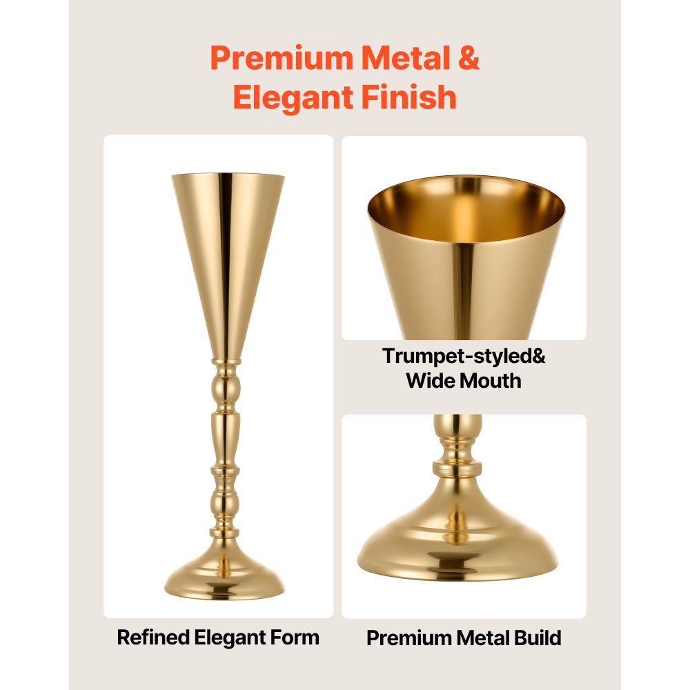 Βάζο λουλουδιών γάμου VEVOR 20 τεμαχίων, κεντρικά διακοσμητικά τραπεζιού με λουλούδια τρομπέτας ύψους 43 cm, βάζα δεξιώσεων εύκολης εγκατάστασης, ηλεκτρολυτικά επιμεταλλωμένη ευέλικτη βάση για πάρτι, διακόσμηση σπιτιού, δεξίωση, χρυσό Βάζο λουλουδιών γάμου VEVOR 20 τεμαχίων, κεντρικά διακοσμητικά τραπεζιού με λουλούδια τρομπέτας ύψους 43 cm, βάζα δεξιώσεων εύκολης εγκατάστασης, ηλεκτρολυτικά επιμεταλλωμένη ευέλικτη βάση για πάρτι, διακόσμηση σπιτιού, δεξίωση, χρυσό