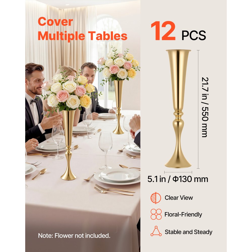 Βάζο λουλουδιών γάμου VEVOR 12 τεμαχίων, κεντρικά διακοσμητικά τραπεζιού με λουλούδια τρομπέτας ύψους 55 cm, βάζα δεξιώσεων εύκολης εγκατάστασης, ηλεκτρολυτικά επιμεταλλωμένη ευέλικτη βάση για πάρτι, διακόσμηση σπιτιού, δεξίωση, χρυσό Βάζο λουλουδιών γάμου VEVOR 12 τεμαχίων, κεντρικά διακοσμητικά τραπεζιού με λουλούδια τρομπέτας ύψους 55 cm, βάζα δεξιώσεων εύκολης εγκατάστασης, ηλεκτρολυτικά επιμεταλλωμένη ευέλικτη βάση για πάρτι, διακόσμηση σπιτιού, δεξίωση, χρυσό