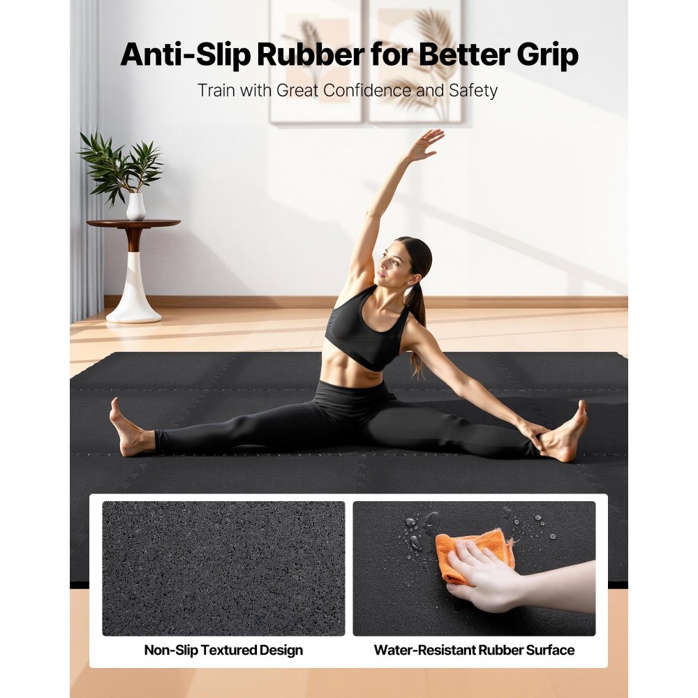 Χαλί άσκησης παζλ VEVOR, 24 τεμάχια χαλάκια γυμναστικής, 610 x 610 x 14 mm, Σετ χαλιών γυμναστικής από αφρό EVA υψηλής πυκνότητας, μαλακά πλακάκια από καουτσούκ που αλληλοσυνδέονται, προστατευτική επένδυση δαπέδου για σπίτι, γυμναστήριο, γραφείο, μαύρο Χαλί άσκησης παζλ VEVOR, 24 τεμάχια χαλάκια γυμναστικής, 610 x 610 x 14 mm, Σετ χαλιών γυμναστικής από αφρό EVA υψηλής πυκνότητας, μαλακά πλακάκια από καουτσούκ που αλληλοσυνδέονται, προστατευτική επένδυση δαπέδου για σπίτι, γυμναστήριο, γραφείο, μαύρο