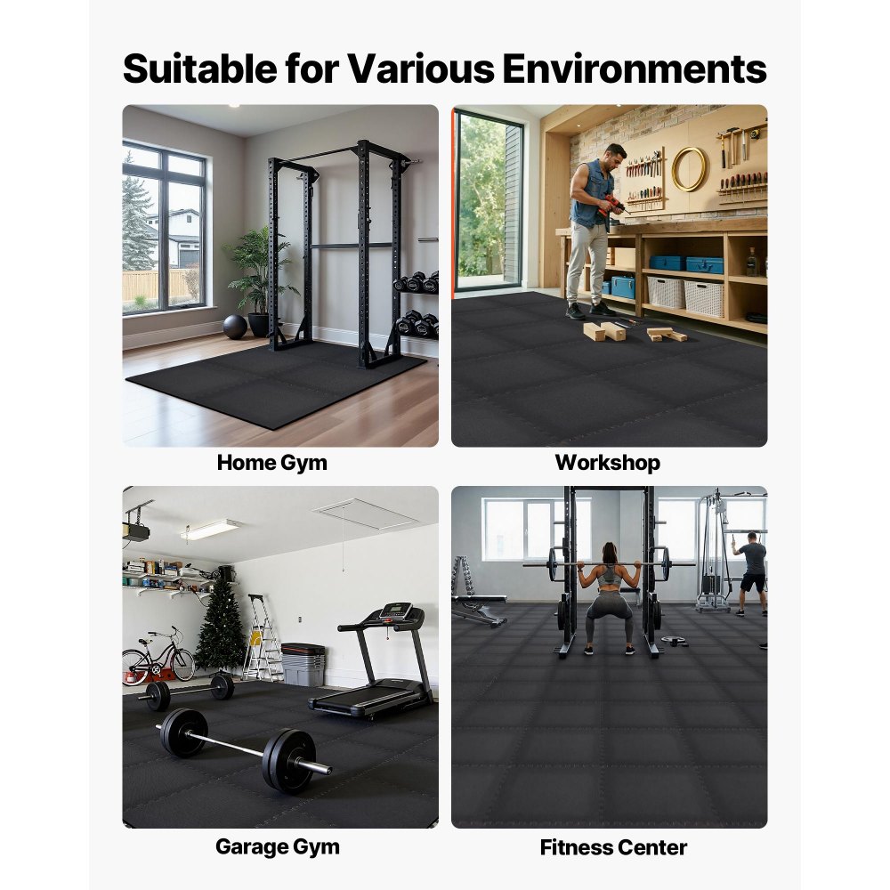 Χαλί άσκησης παζλ VEVOR, 24 τεμάχια χαλάκια γυμναστικής, 610 x 610 x 14 mm, Σετ χαλιών γυμναστικής από αφρό EVA υψηλής πυκνότητας, μαλακά πλακάκια από καουτσούκ που αλληλοσυνδέονται, προστατευτική επένδυση δαπέδου για σπίτι, γυμναστήριο, γραφείο, μαύρο Χαλί άσκησης παζλ VEVOR, 24 τεμάχια χαλάκια γυμναστικής, 610 x 610 x 14 mm, Σετ χαλιών γυμναστικής από αφρό EVA υψηλής πυκνότητας, μαλακά πλακάκια από καουτσούκ που αλληλοσυνδέονται, προστατευτική επένδυση δαπέδου για σπίτι, γυμναστήριο, γραφείο, μαύρο