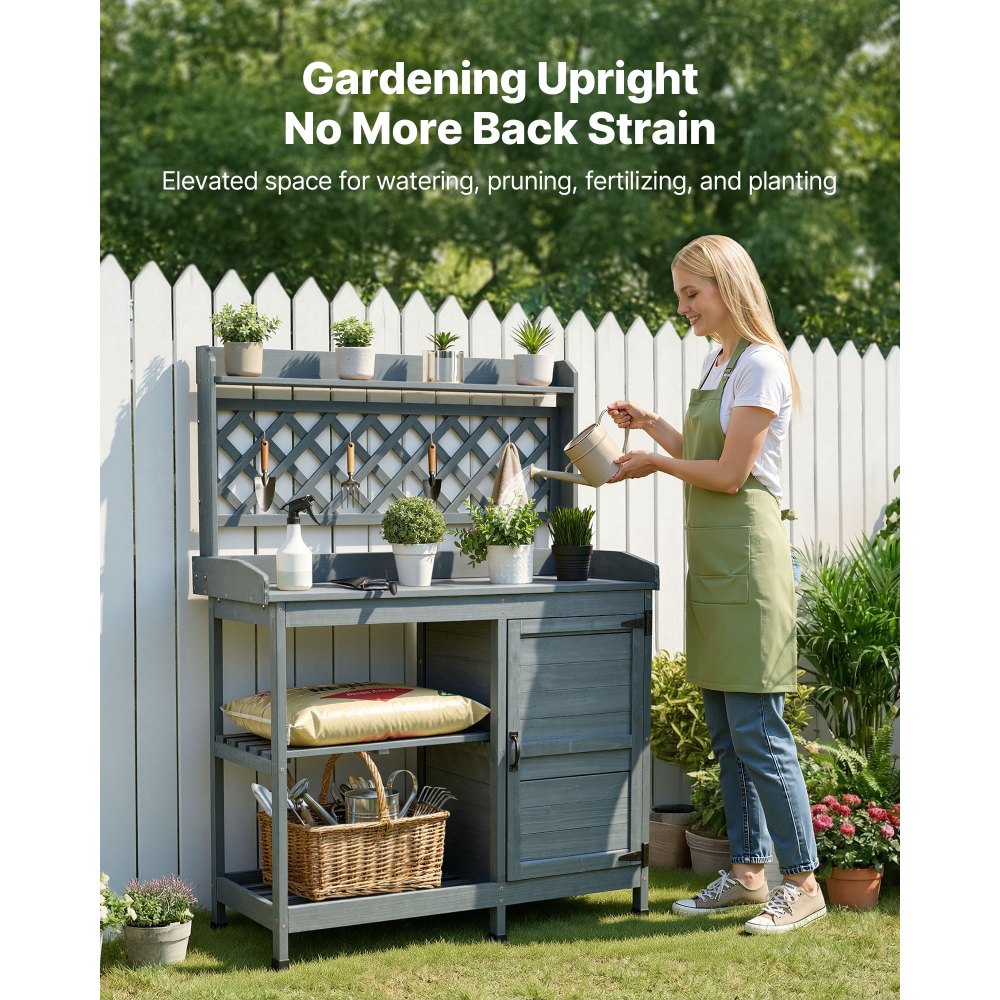 Τραπέζι VEVOR Potting, Ξύλινος Σταθμός Εργασίας Κηπουρικής Εξωτερικού Χώρου με Ντουλάπι Αποθήκευσης, Ράφια Αποθήκευσης, Ξύλινη Επιφάνεια Εργασίας 110 x 46 cm, Σταθμός Εργασίας Φύτευσης Κήπου για Αίθριο, Αυλή, Μπαλκόνι, Γκρι Τραπέζι VEVOR Potting, Ξύλινος Σταθμός Εργασίας Κηπουρικής Εξωτερικού Χώρου με Ντουλάπι Αποθήκευσης, Ράφια Αποθήκευσης, Ξύλινη Επιφάνεια Εργασίας 110 x 46 cm, Σταθμός Εργασίας Φύτευσης Κήπου για Αίθριο, Αυλή, Μπαλκόνι, Γκρι