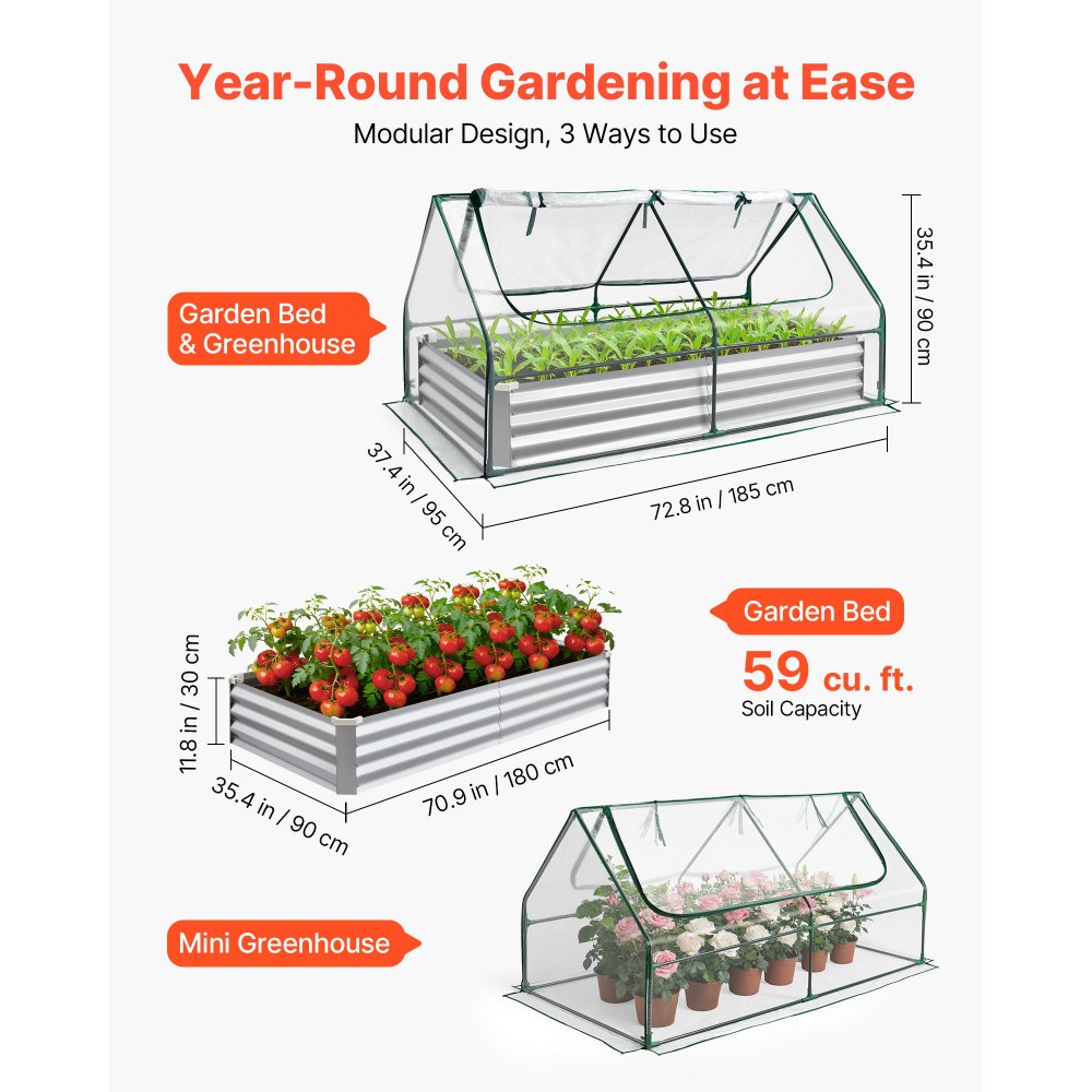 VEVOR Υπερυψωμένο Παρτέρι Κήπου με Κάλυμμα, 1800 x 900 x 300 mm, Ορθογώνιο Γαλβανισμένο Μεταλλικό Κουτί Γλάστρας Εξωτερικού Χώρου, με Κάλυμμα Θερμοκηπίου PE & Γάντια, Ανθεκτικό στη Σκουριά Alu-Zinc, για Καλλιέργεια Λουλουδιών και Λαχανικών, Ασημί VEVOR Υπερυψωμένο Παρτέρι Κήπου με Κάλυμμα, 1800 x 900 x 300 mm, Ορθογώνιο Γαλβανισμένο Μεταλλικό Κουτί Γλάστρας Εξωτερικού Χώρου, με Κάλυμμα Θερμοκηπίου PE & Γάντια, Ανθεκτικό στη Σκουριά Alu-Zinc, για Καλλιέργεια Λουλουδιών και Λαχανικών, Ασημί