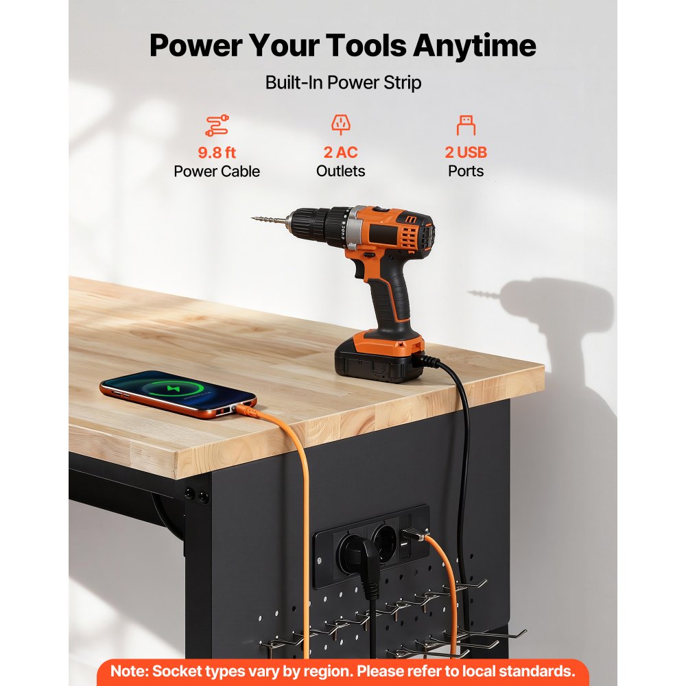 Ρυθμιζόμενος πάγκος εργασίας VEVOR 1524 mm, χωρητικότητα φορτίου 680 kg, πάγκος εργασίας γκαράζ με συρτάρι, πρίζα, ρόδες και σανίδα, βαρέως τύπου τραπέζι εργασίας από ξύλο βελανιδιάς για γκαράζ, εργαστήριο, γραφείο και σπίτι Ρυθμιζόμενος πάγκος εργασίας VEVOR 1524 mm, χωρητικότητα φορτίου 680 kg, πάγκος εργασίας γκαράζ με συρτάρι, πρίζα, ρόδες και σανίδα, βαρέως τύπου τραπέζι εργασίας από ξύλο βελανιδιάς για γκαράζ, εργαστήριο, γραφείο και σπίτι