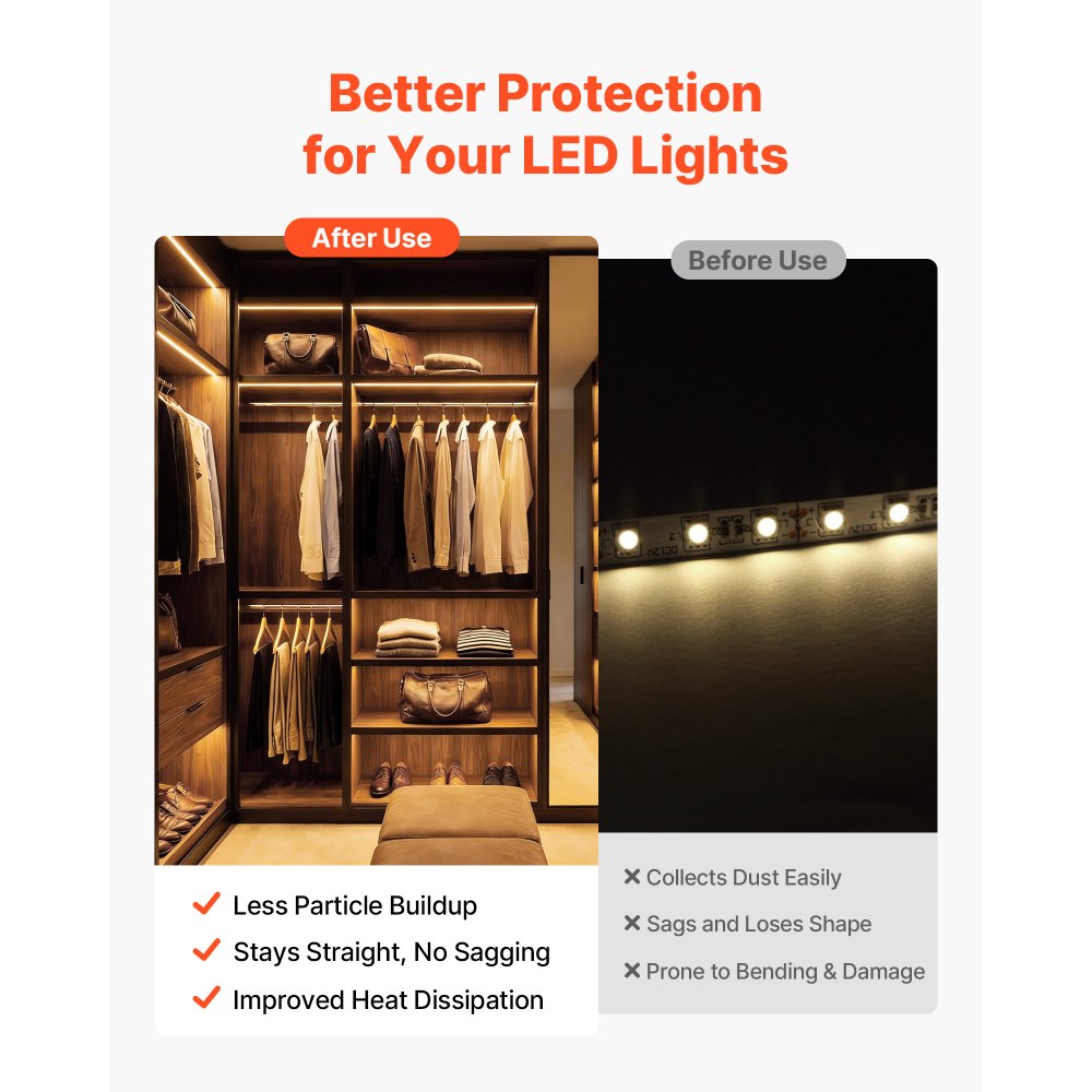 VEVOR 20 τεμάχια καναλιού αλουμινίου LED σχήματος U 3,3 ft/1M, με γαλακτώδες κάλυμμα, καπάκια και κλιπ στερέωσης, προφίλ αλουμινίου για εγκαταστάσεις λωρίδων LED, εύκολη εγκατάσταση, για κάτω από πάγκο ντουλαπιού