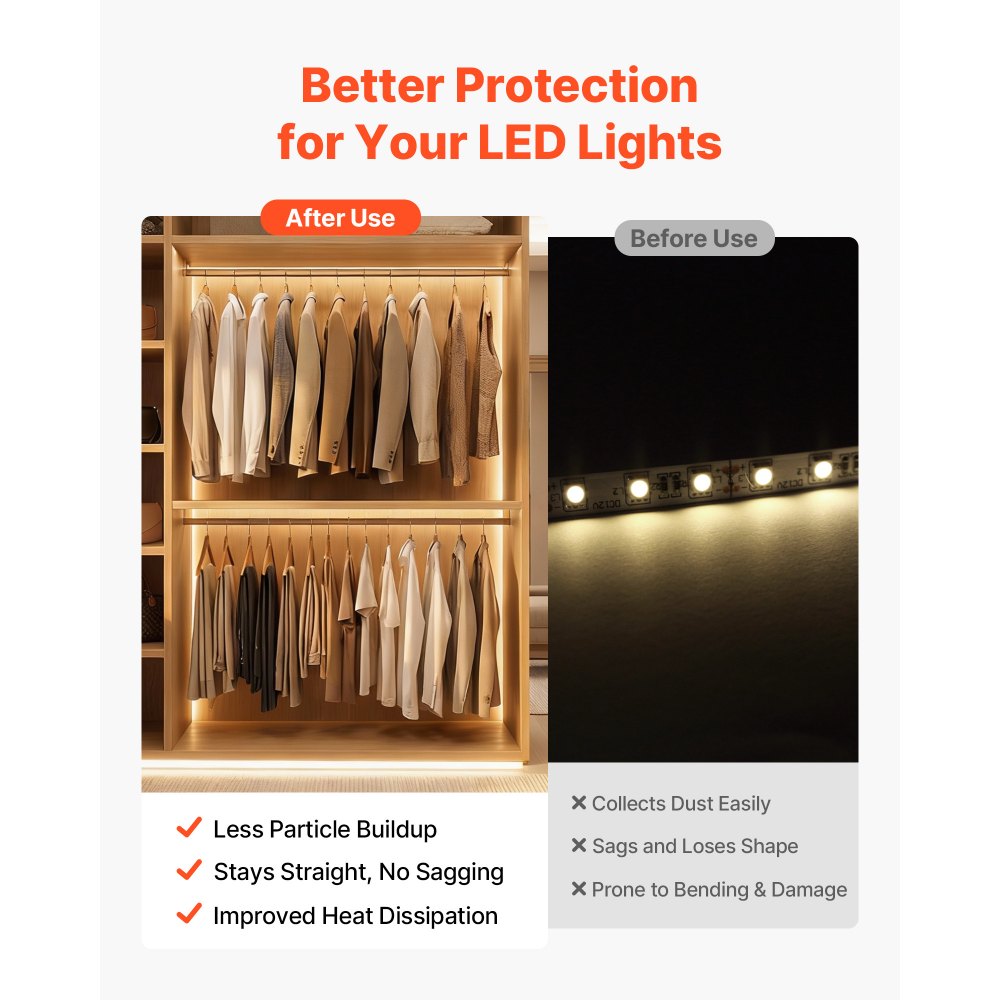 VEVOR 10 τεμάχια καναλιών αλουμινίου LED σχήματος V 6,6 ft/2M, με γαλακτώδες κάλυμμα, καπάκια και κλιπ στερέωσης, προφίλ αλουμινίου για εγκαταστάσεις λωρίδων LED, εύκολη εγκατάσταση, για κάτω από τον πάγκο ντουλαπιού