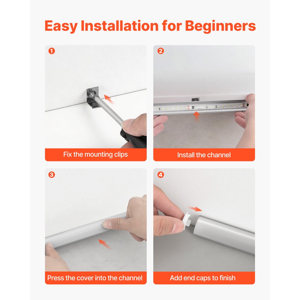 VEVOR 10 τεμάχια καναλιών αλουμινίου LED σχήματος V 6,6 ft/2M, με γαλακτώδες κάλυμμα, καπάκια και κλιπ στερέωσης, προφίλ αλουμινίου για εγκαταστάσεις λωρίδων LED, εύκολη εγκατάσταση, για κάτω από τον πάγκο ντουλαπιού