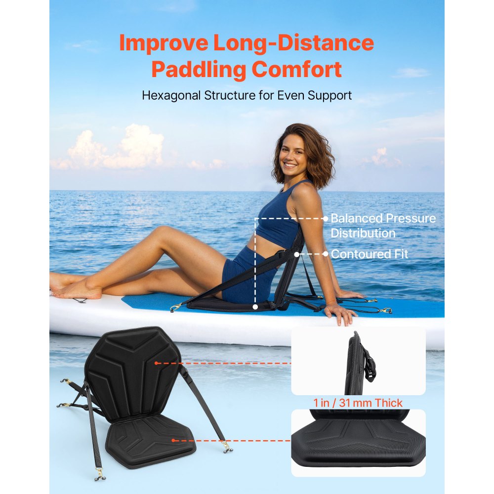 Κάθισμα καγιάκ VEVOR, 1 πακέτο πάχους 31 mm, Κάθισμα σανίδας γενικής χρήσης με υποστήριξη πλάτης, Εξαγωνικό μαλακό μαξιλάρι καθίσματος στην κορυφή με τσάντα αποθήκευσης και ρυθμιζόμενους ιμάντες για SUP, καγιάκ ψαρέματος/φουσκωτό Κάθισμα καγιάκ VEVOR, 1 πακέτο πάχους 31 mm, Κάθισμα σανίδας γενικής χρήσης με υποστήριξη πλάτης, Εξαγωνικό μαλακό μαξιλάρι καθίσματος στην κορυφή με τσάντα αποθήκευσης και ρυθμιζόμενους ιμάντες για SUP, καγιάκ ψαρέματος/φουσκωτό