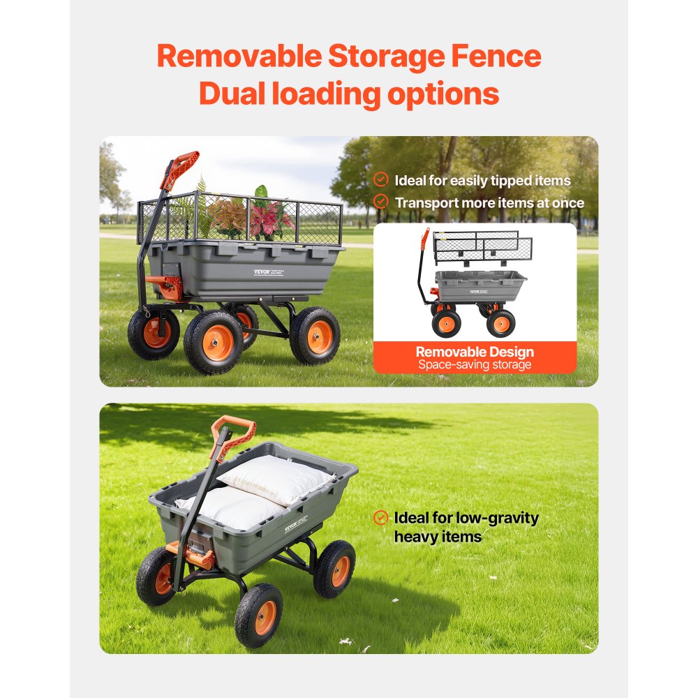 Καρότσι απορριμμάτων κήπου VEVOR, καρότσι πολυαιθυλενίου 544 kg, καρότσια κήπου, καρότσι απορριμμάτων με φράχτη αποθήκευσης, μετατρέψιμη λαβή 2 σε 1, μηχανισμός γρήγορης απορριμματοσυλλογής 90°, περιστρεφόμενοι τροχοί 180°, καρότσι κήπου για φυτά, χώμα Καρότσι απορριμμάτων κήπου VEVOR, καρότσι πολυαιθυλενίου 544 kg, καρότσια κήπου, καρότσι απορριμμάτων με φράχτη αποθήκευσης, μετατρέψιμη λαβή 2 σε 1, μηχανισμός γρήγορης απορριμματοσυλλογής 90°, περιστρεφόμενοι τροχοί 180°, καρότσι κήπου για φυτά, χώμα