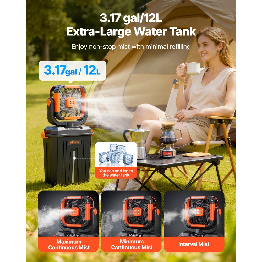 Ανεμιστήρας υδρονέφωσης VEVOR, Ανεμιστήρας υδρονέφωσης 2400RPM για κάμπινγκ με κινητήρα, Ανεμιστήρες Mister Cooling με δεξαμενή νερού 12L, Μπαταρία 20000mAh, 4 ταχύτητες ανέμου και 3 λειτουργίες φωτισμού, Ανεμιστήρες ψύξης νερού για εσωτερικούς, εξωτερικούς χώρους, βεράντες Ανεμιστήρας υδρονέφωσης VEVOR, Ανεμιστήρας υδρονέφωσης 2400RPM για κάμπινγκ με κινητήρα, Ανεμιστήρες Mister Cooling με δεξαμενή νερού 12L, Μπαταρία 20000mAh, 4 ταχύτητες ανέμου και 3 λειτουργίες φωτισμού, Ανεμιστήρες ψύξης νερού για εσωτερικούς, εξωτερικούς χώρους, βεράντες