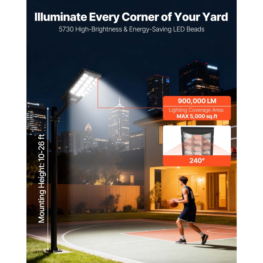 VEVOR 12000W Ηλιακός Φωτιστικός Δρόμου Εξωτερικού Χώρου, 900000LM, Φωτιστικό Επαγγελματικού Χώρου Στάθμευσης από το Σούρουπο έως την Αυγή, Λάμπα Ασφαλείας LED Πλημμύρας με Αισθητήρα Κίνησης, Αδιάβροχος Ευρυγώνιος Φωτισμός Εξωτερικού Χώρου IP65, για Αυλή Driveway VEVOR 12000W Ηλιακός Φωτιστικός Δρόμου Εξωτερικού Χώρου, 900000LM, Φωτιστικό Επαγγελματικού Χώρου Στάθμευσης από το Σούρουπο έως την Αυγή, Λάμπα Ασφαλείας LED Πλημμύρας με Αισθητήρα Κίνησης, Αδιάβροχος Ευρυγώνιος Φωτισμός Εξωτερικού Χώρου IP65, για Αυλή Driveway