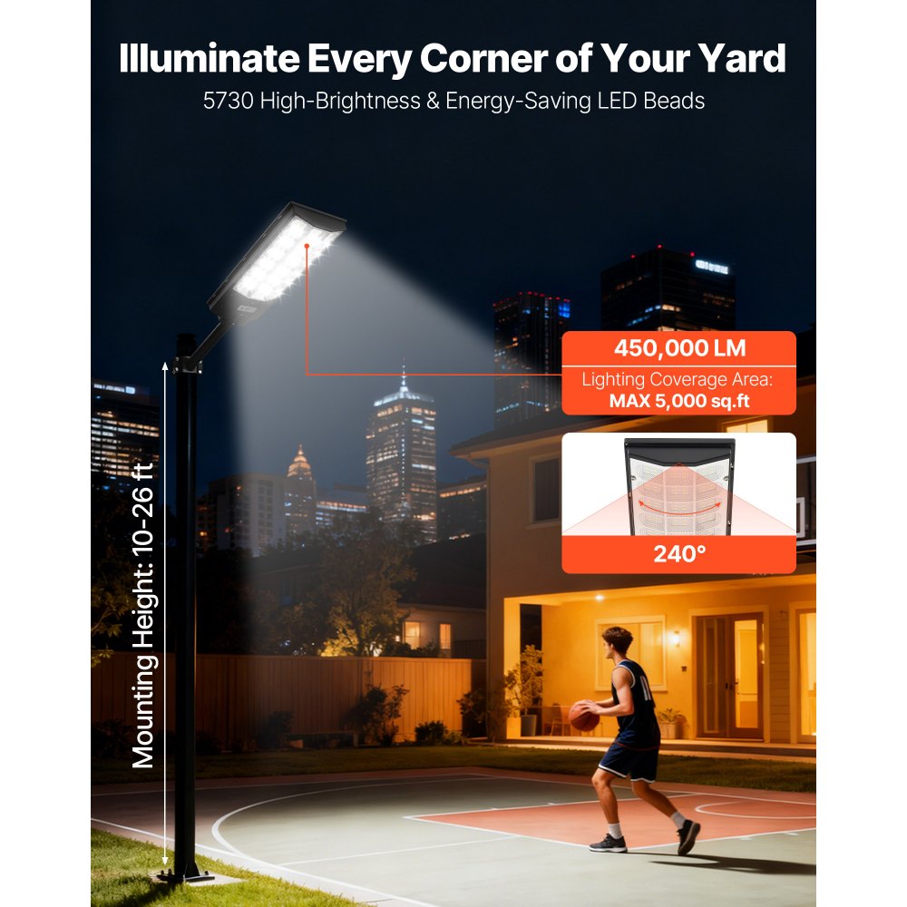 VEVOR 8000W Ηλιακό Φως Δρόμου Εξωτερικού Χώρου, 450000LM, Φως Εμπορικού Χώρου Στάθμευσης από το Σούρουπο έως την Αυγή, Λάμπα LED Πλημμύρας με Αισθητήρα Κίνησης, Αδιάβροχος Εξωτερικός Φωτισμός IP65, για Αυλή, 1 Συσκευασία VEVOR 8000W Ηλιακό Φως Δρόμου Εξωτερικού Χώρου, 450000LM, Φως Εμπορικού Χώρου Στάθμευσης από το Σούρουπο έως την Αυγή, Λάμπα LED Πλημμύρας με Αισθητήρα Κίνησης, Αδιάβροχος Εξωτερικός Φωτισμός IP65, για Αυλή, 1 Συσκευασία