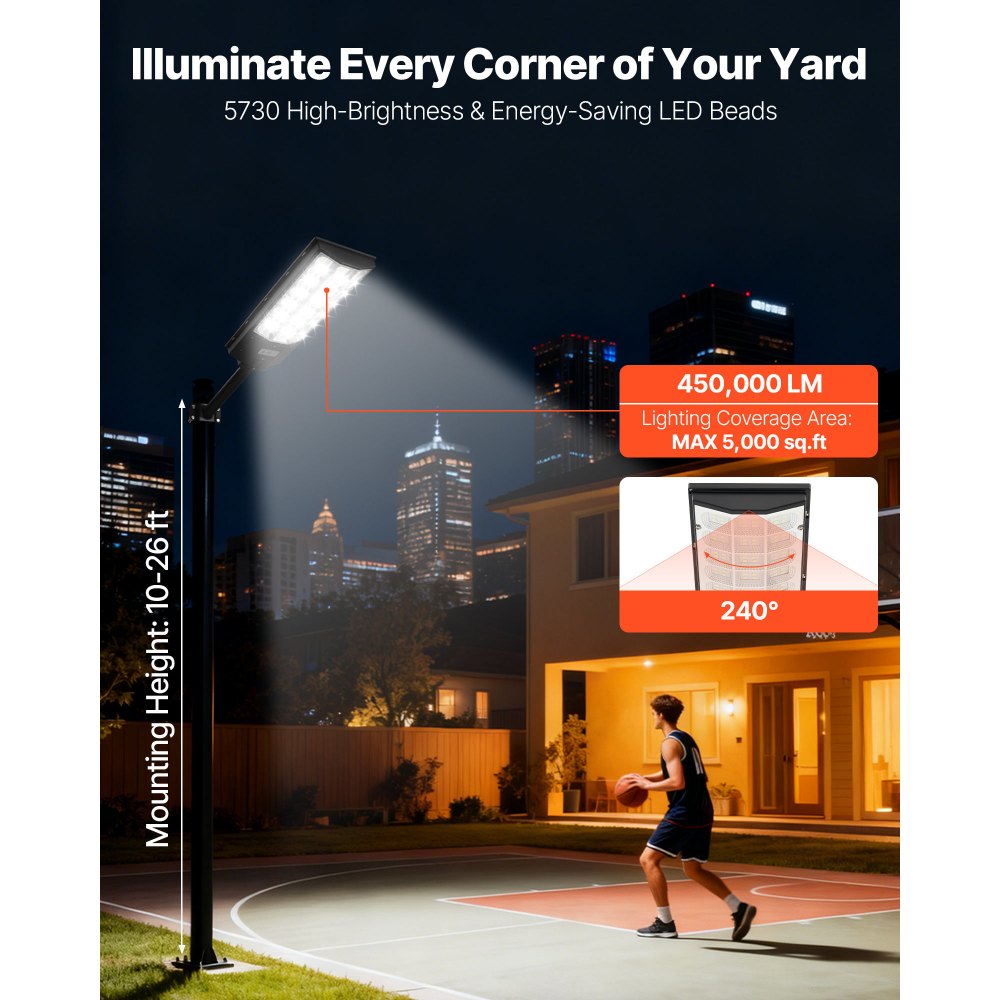 VEVOR 8000W Ηλιακά φώτα δρόμου εξωτερικού χώρου, 450000LM, Φώτα επαγγελματικού χώρου στάθμευσης από το σούρουπο έως την αυγή, Λαμπτήρας ασφαλείας LED πλημμύρας με αισθητήρα κίνησης, Αδιάβροχος εξωτερικός φωτισμός IP67, για αυλή, 2 τεμάχια VEVOR 8000W Ηλιακά φώτα δρόμου εξωτερικού χώρου, 450000LM, Φώτα επαγγελματικού χώρου στάθμευσης από το σούρουπο έως την αυγή, Λαμπτήρας ασφαλείας LED πλημμύρας με αισθητήρα κίνησης, Αδιάβροχος εξωτερικός φωτισμός IP67, για αυλή, 2 τεμάχια