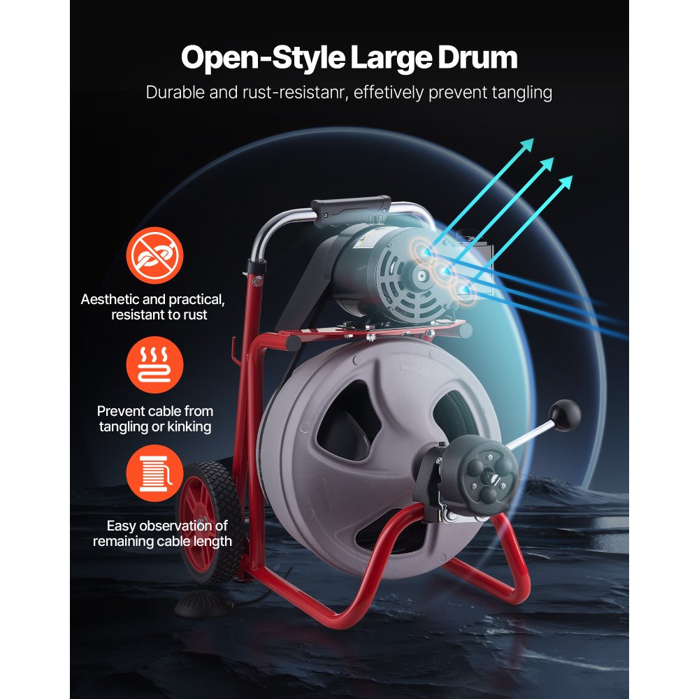 Μηχανή καθαρισμού αποχέτευσης VEVOR 22m x 9,5mm, Αυτόματη τροφοδοσία αποχετευτικού κοχλία τύπου φιδιού σε τροχούς, Φορητή μηχανή καθαρισμού αποχέτευσης με 8 κοπτικά & διακόπτη ποδιού με ενεργοποίηση αέρα για σωλήνες 50mm έως 100mm Μηχανή καθαρισμού αποχέτευσης VEVOR 22m x 9,5mm, Αυτόματη τροφοδοσία αποχετευτικού κοχλία τύπου φιδιού σε τροχούς, Φορητή μηχανή καθαρισμού αποχέτευσης με 8 κοπτικά & διακόπτη ποδιού με ενεργοποίηση αέρα για σωλήνες 50mm έως 100mm