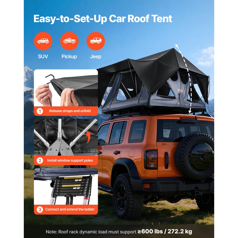 Σκηνή Οροφής VEVOR, Πτυσσόμενη Σκηνή Αλουμινίου Οροφής 2-3 Ατόμων με Τρίχρωμο Φως LED, Χοντρό Στρώμα & 10 Παράθυρα, Αδιάβροχη Αντιανεμική Σχάρα Οροφής για Κάμπινγκ Overland, Κατάλληλη για Jeep SUV Pick-up Σκηνή Οροφής VEVOR, Πτυσσόμενη Σκηνή Αλουμινίου Οροφής 2-3 Ατόμων με Τρίχρωμο Φως LED, Χοντρό Στρώμα & 10 Παράθυρα, Αδιάβροχη Αντιανεμική Σχάρα Οροφής για Κάμπινγκ Overland, Κατάλληλη για Jeep SUV Pick-up