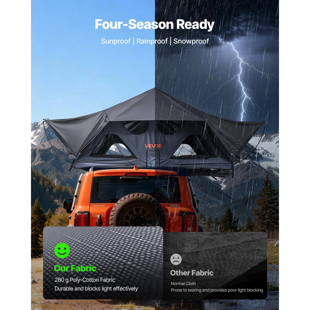 Σκηνή Οροφής VEVOR, Πτυσσόμενη Σκηνή Αλουμινίου Οροφής 2-3 Ατόμων με Τρίχρωμο Φως LED, Χοντρό Στρώμα & 10 Παράθυρα, Αδιάβροχη Αντιανεμική Σχάρα Οροφής για Κάμπινγκ Overland, Κατάλληλη για Jeep SUV Pick-up Σκηνή Οροφής VEVOR, Πτυσσόμενη Σκηνή Αλουμινίου Οροφής 2-3 Ατόμων με Τρίχρωμο Φως LED, Χοντρό Στρώμα & 10 Παράθυρα, Αδιάβροχη Αντιανεμική Σχάρα Οροφής για Κάμπινγκ Overland, Κατάλληλη για Jeep SUV Pick-up