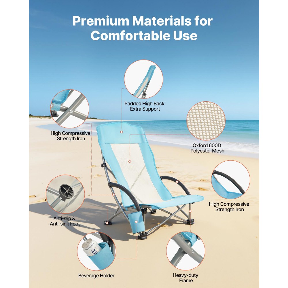 Πτυσσόμενη καρέκλα παραλίας VEVOR, καρέκλες κάμπινγκ με ψηλή πλάτη για ενήλικες, με θήκη για κύπελλο, δικτυωτή πλάτη, τσάντα μεταφοράς, φορητή καρέκλα με εξαιρετικά φαρδύ κάθισμα 150 kg, βαριάς χρήσης, για εξωτερικούς χώρους, κατασκήνωση, ανοιχτό μπλε, 2 τεμάχια Πτυσσόμενη καρέκλα παραλίας VEVOR, καρέκλες κάμπινγκ με ψηλή πλάτη για ενήλικες, με θήκη για κύπελλο, δικτυωτή πλάτη, τσάντα μεταφοράς, φορητή καρέκλα με εξαιρετικά φαρδύ κάθισμα 150 kg, βαριάς χρήσης, για εξωτερικούς χώρους, κατασκήνωση, ανοιχτό μπλε, 2 τεμάχια