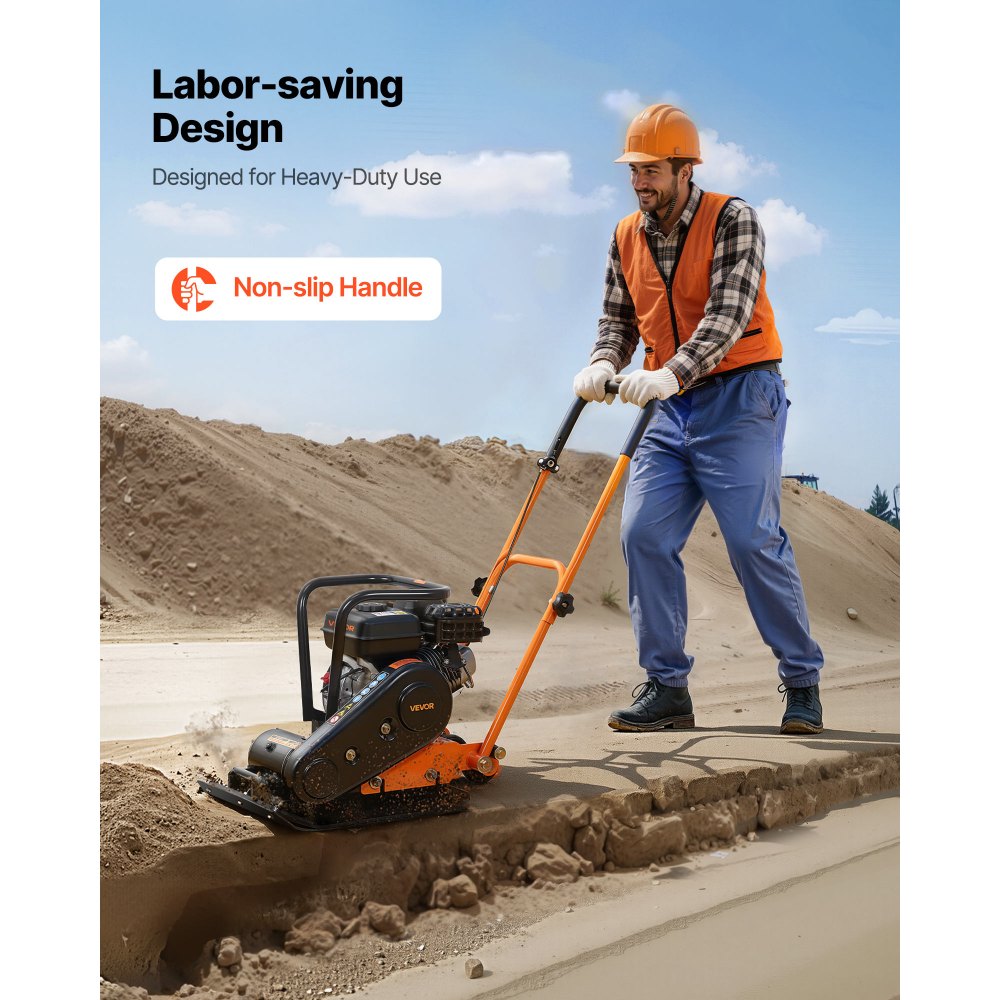 Συμπιεστής πλάκας VEVOR, κινητήρας βενζίνης 196CC 6,5 HP, δονούμενος κριός εδάφους 5600 VPM, δύναμη συμπύκνωσης 10,5 kN, πλάκα 51 x 37 cm, συμπιεστής με πεζοδρόμιο για διαμόρφωση τοπίου με οδοστρώματα, άσφαλτος, θεμέλια, έδαφος Συμπιεστής πλάκας VEVOR, κινητήρας βενζίνης 196CC 6,5 HP, δονούμενος κριός εδάφους 5600 VPM, δύναμη συμπύκνωσης 10,5 kN, πλάκα 51 x 37 cm, συμπιεστής με πεζοδρόμιο για διαμόρφωση τοπίου με οδοστρώματα, άσφαλτος, θεμέλια, έδαφος
