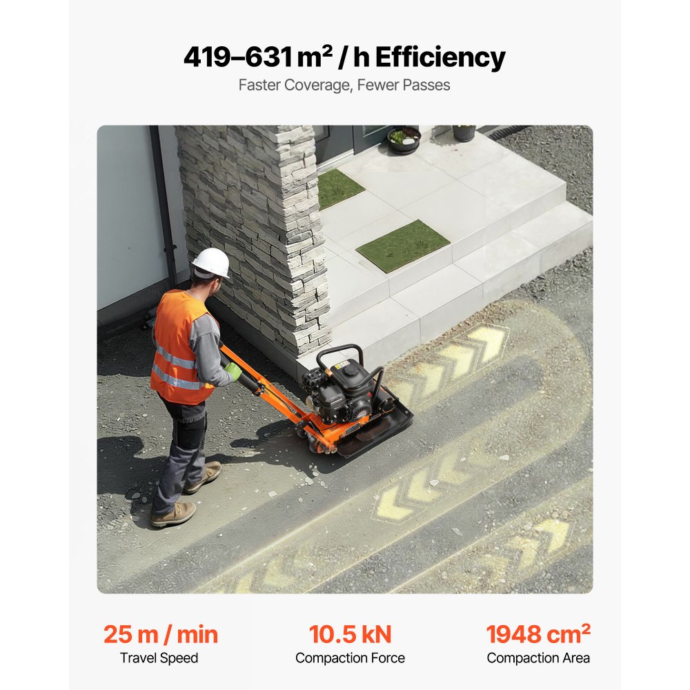 Συμπιεστής πλάκας VEVOR, κινητήρας βενζίνης 196CC 6,5 HP, δονούμενος κριός εδάφους 5600 VPM, δύναμη συμπύκνωσης 10,5 kN, πλάκα 51 x 37 cm, συμπιεστής με πεζοδρόμιο για διαμόρφωση τοπίου με οδοστρώματα, άσφαλτος, θεμέλια, έδαφος Συμπιεστής πλάκας VEVOR, κινητήρας βενζίνης 196CC 6,5 HP, δονούμενος κριός εδάφους 5600 VPM, δύναμη συμπύκνωσης 10,5 kN, πλάκα 51 x 37 cm, συμπιεστής με πεζοδρόμιο για διαμόρφωση τοπίου με οδοστρώματα, άσφαλτος, θεμέλια, έδαφος