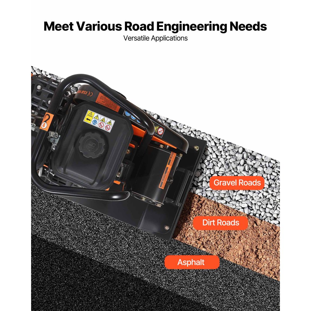 Συμπιεστής πλάκας VEVOR, κινητήρας βενζίνης 196CC 6,5 HP, δονούμενος κριός εδάφους 5600 VPM, δύναμη συμπύκνωσης 10,5 kN, πλάκα 51 x 37 cm, συμπιεστής με πεζοδρόμιο για διαμόρφωση τοπίου με οδοστρώματα, άσφαλτος, θεμέλια, έδαφος Συμπιεστής πλάκας VEVOR, κινητήρας βενζίνης 196CC 6,5 HP, δονούμενος κριός εδάφους 5600 VPM, δύναμη συμπύκνωσης 10,5 kN, πλάκα 51 x 37 cm, συμπιεστής με πεζοδρόμιο για διαμόρφωση τοπίου με οδοστρώματα, άσφαλτος, θεμέλια, έδαφος