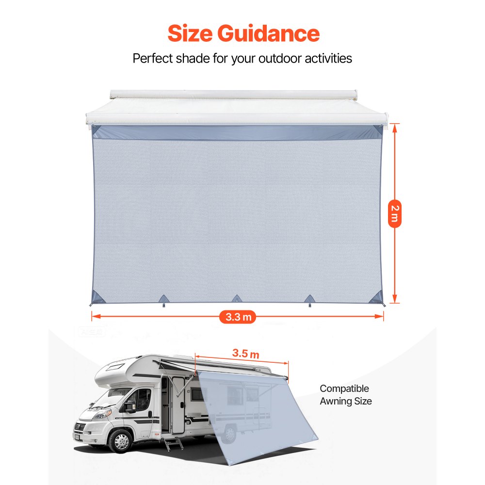 Σκίαστρο για τέντες VEVOR RV, 2 x 3,3 m Πολυεστερικό πλέγμα για σκίαση (χωράει τέντες 3,5 m), Διπλά ραμμένο αναπνεύσιμο αντηλιακό για ταξίδια και υπαίθριες κατασκηνώσεις RV Σκίαστρο για τέντες VEVOR RV, 2 x 3,3 m Πολυεστερικό πλέγμα για σκίαση (χωράει τέντες 3,5 m), Διπλά ραμμένο αναπνεύσιμο αντηλιακό για ταξίδια και υπαίθριες κατασκηνώσεις RV