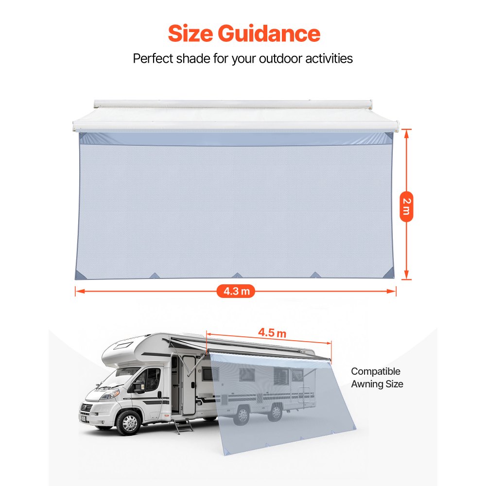 Σκίαστρο για τέντες VEVOR RV, 2 x 4,3 m Πολυεστερικό πλέγμα για σκίαση (χωράει τέντες 4,5 m), Διπλά ραμμένο αναπνεύσιμο αντηλιακό για ταξίδια και υπαίθριες κατασκηνώσεις RV Σκίαστρο για τέντες VEVOR RV, 2 x 4,3 m Πολυεστερικό πλέγμα για σκίαση (χωράει τέντες 4,5 m), Διπλά ραμμένο αναπνεύσιμο αντηλιακό για ταξίδια και υπαίθριες κατασκηνώσεις RV